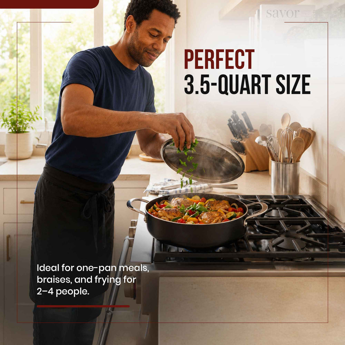 Alva Cookware Ceramic Nonstick Sauté Pan with Lid, 3.5-Qt