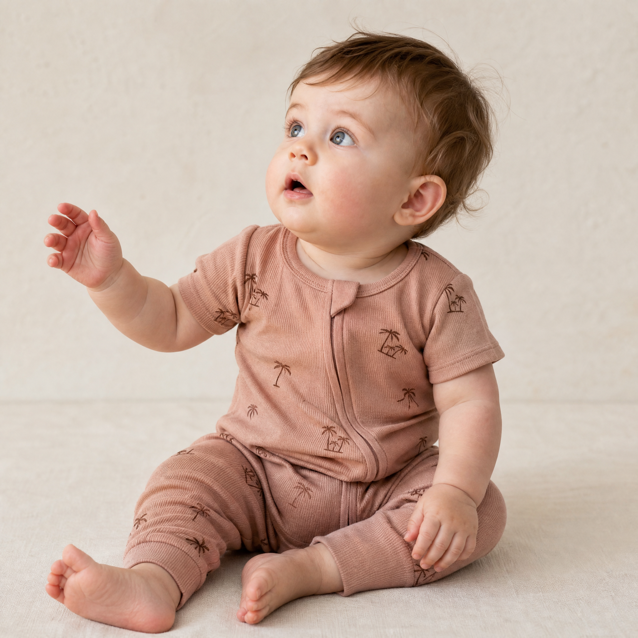 Makemake Organics - Organic Short Sleeve Zip Romper - Island Palm