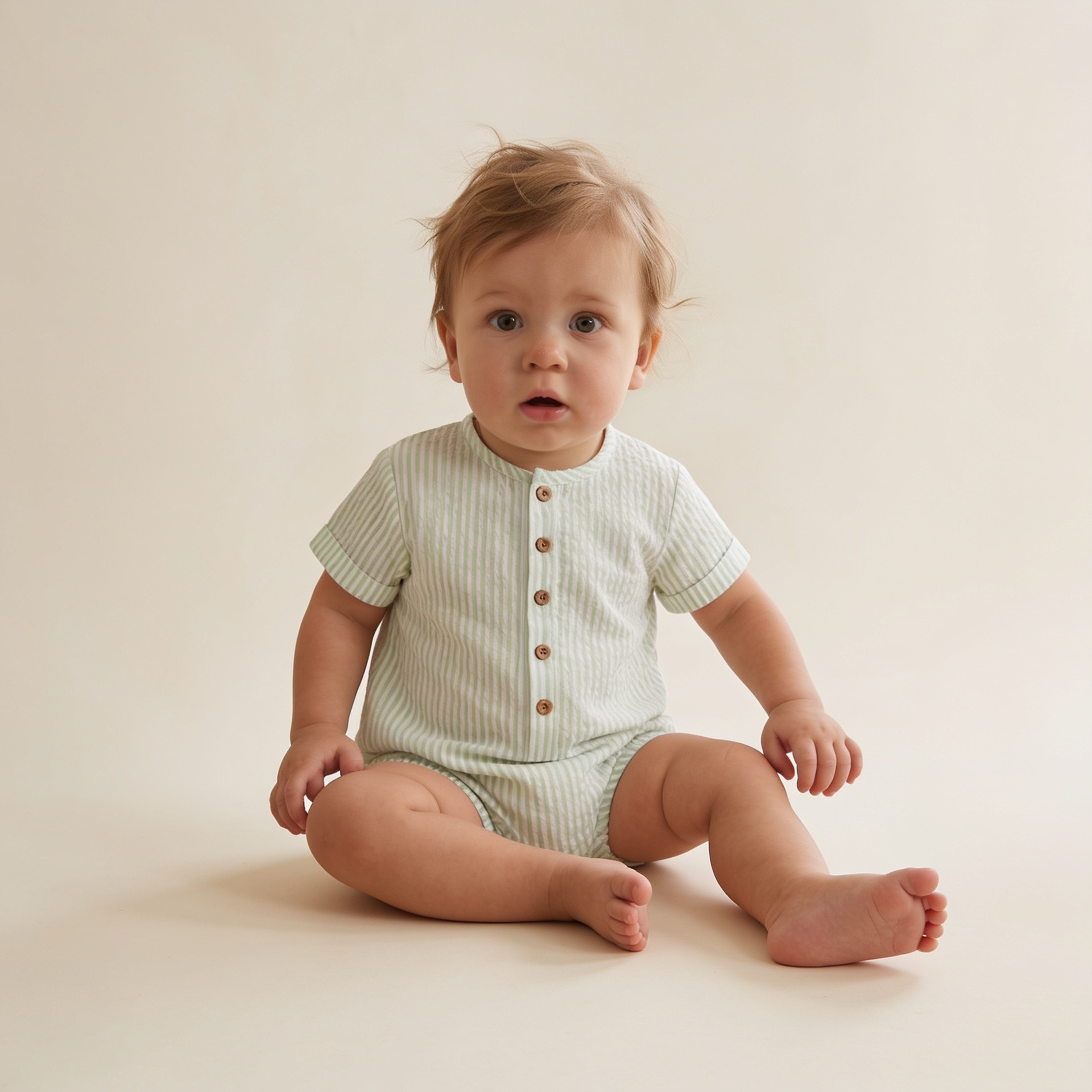 Makemake Organics - Organic Short Bubble Romper - Basil Stripes