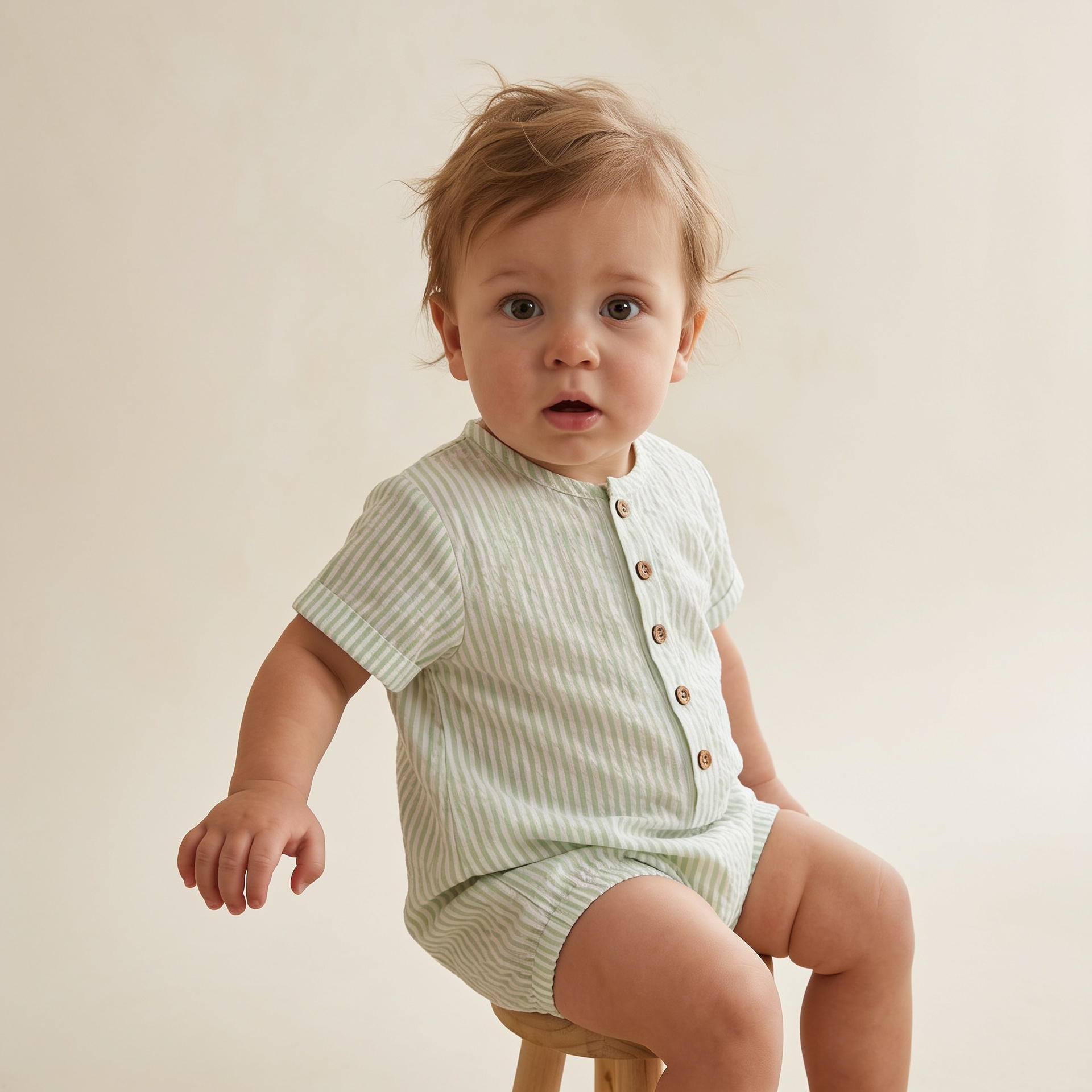 Makemake Organics - Organic Short Bubble Romper - Basil Stripes