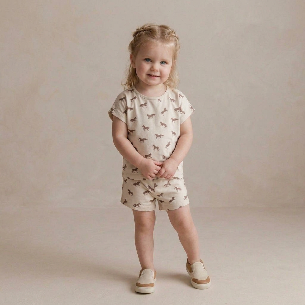 Makemake Organics - Organic Drop Shoulder Tee & Shorts Set - Horses