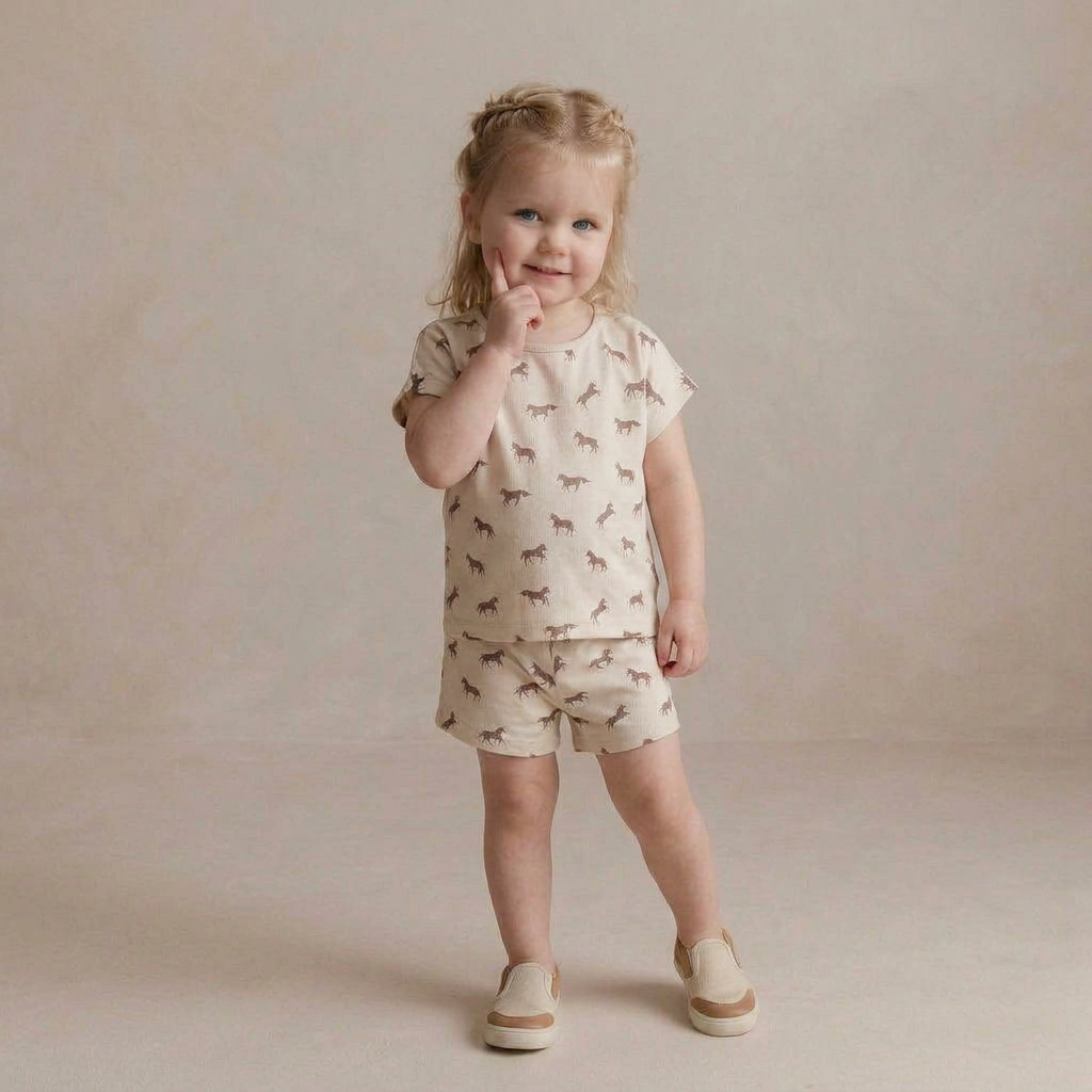 Makemake Organics - Organic Drop Shoulder Tee & Shorts Set - Horses