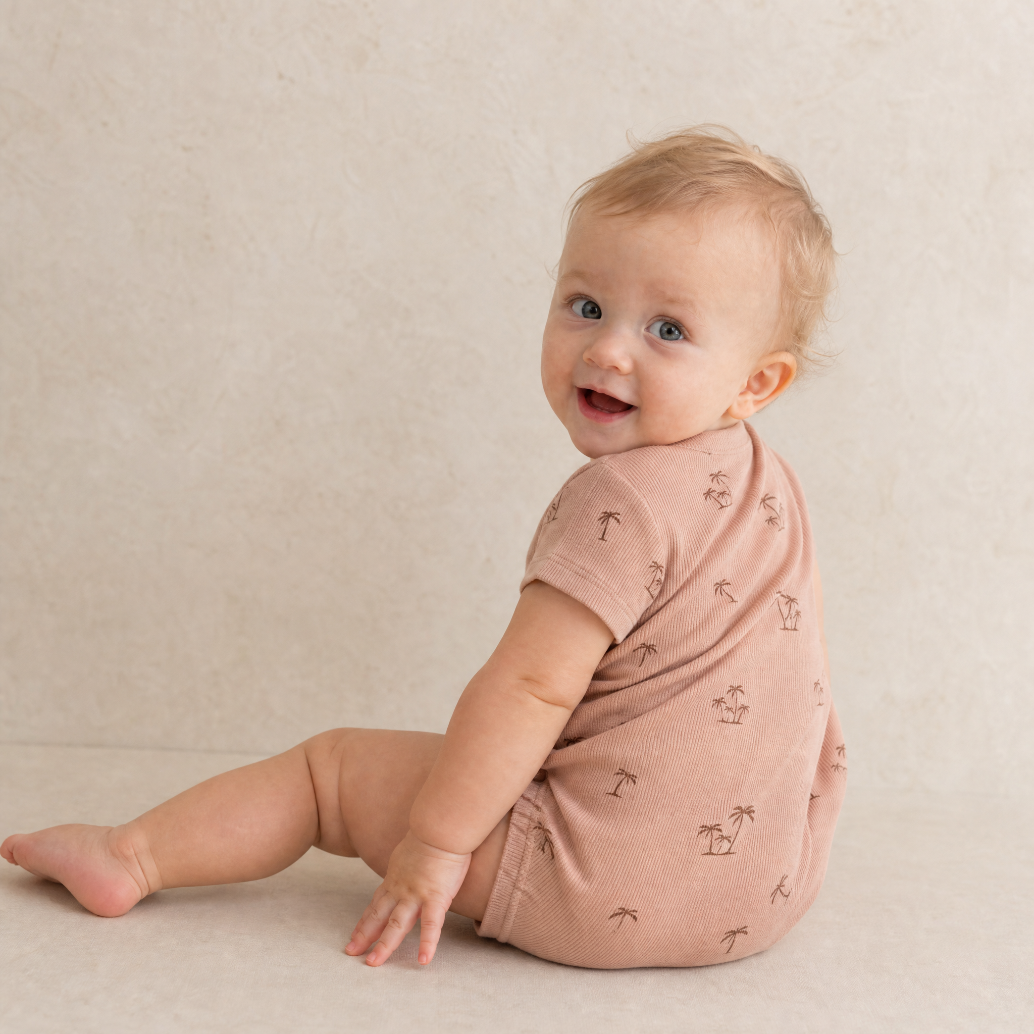 Makemake Organics - Organic Short Sleeve Bubble Romper - Island Palm