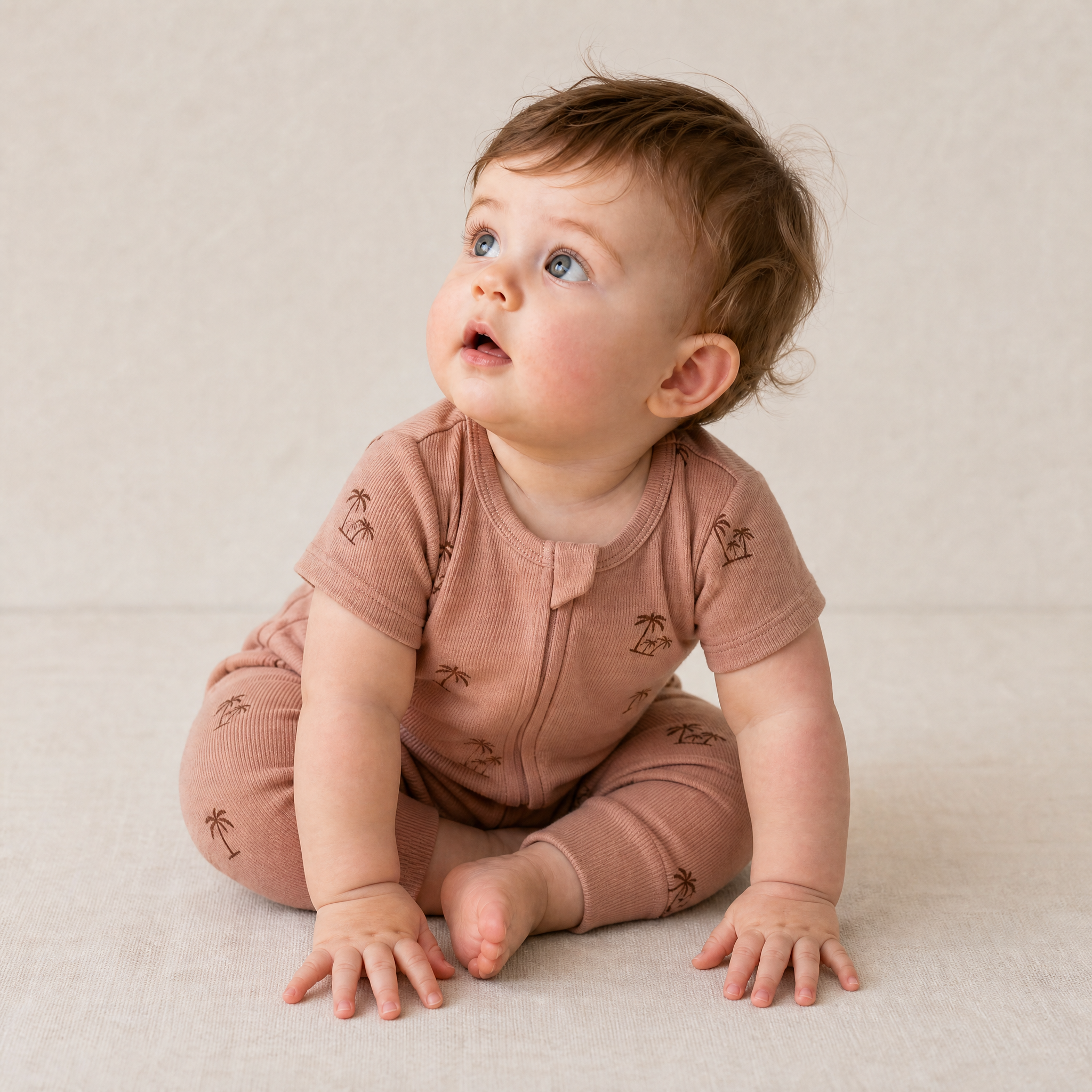 Makemake Organics - Organic Short Sleeve Zip Romper - Island Palm