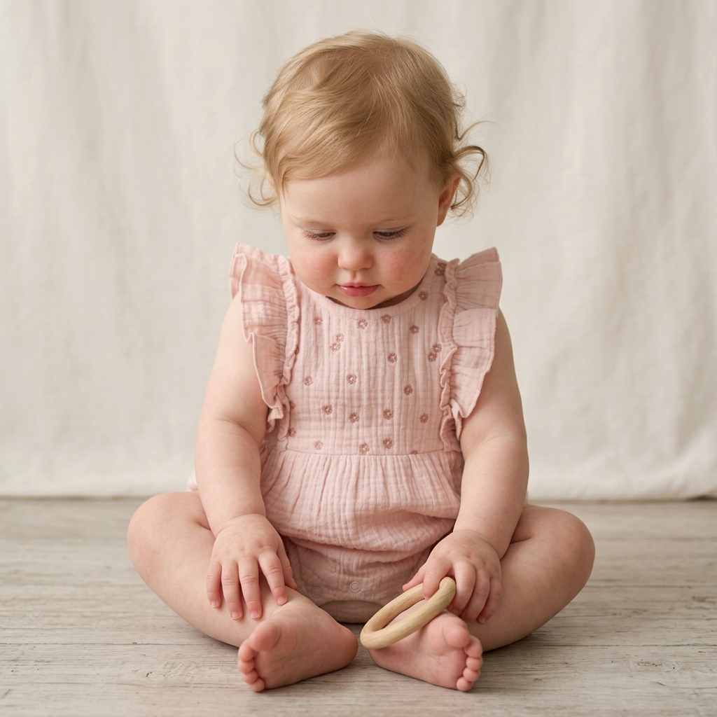 Makemake Organics - Organic Embroidered Ruffle Romper - Blush