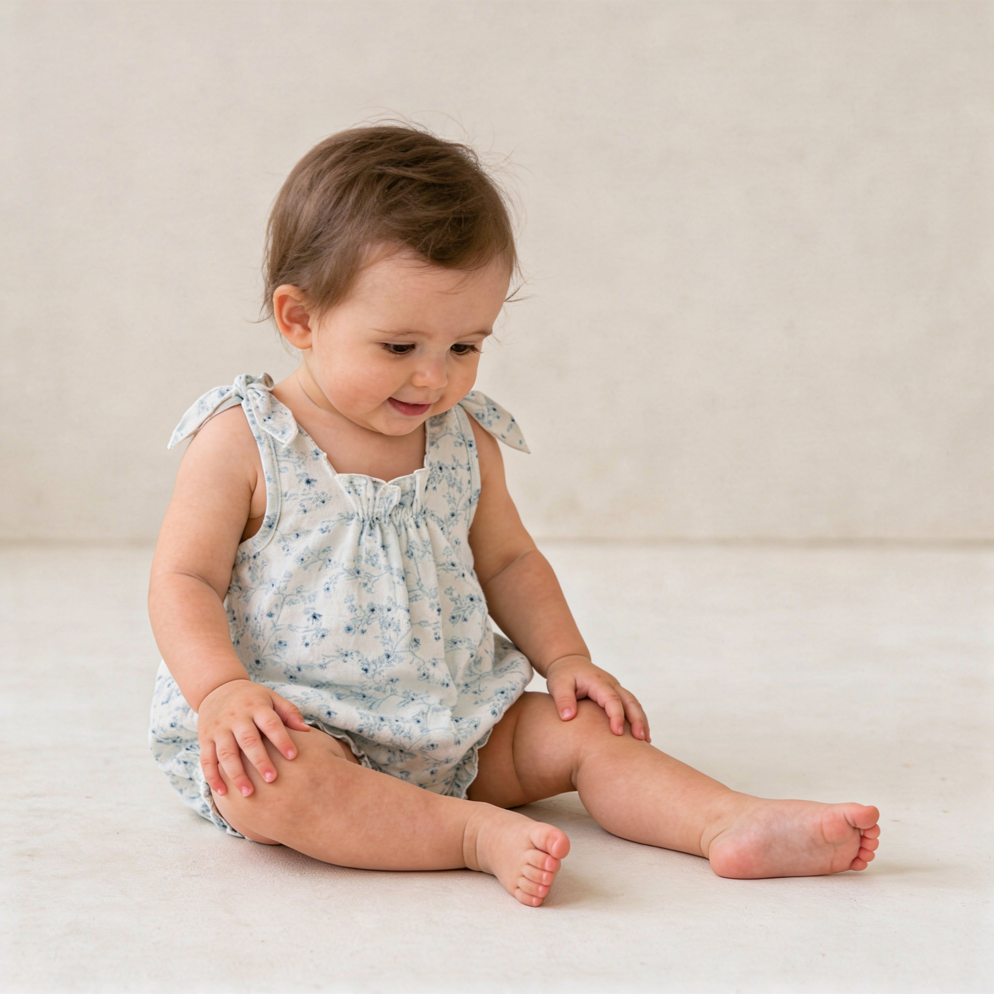Makemake Organics - Organic Tie Shoulder Bubble Romper - Ivy Floral