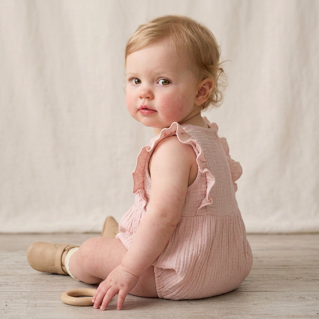 Makemake Organics - Organic Embroidered Ruffle Romper - Blush