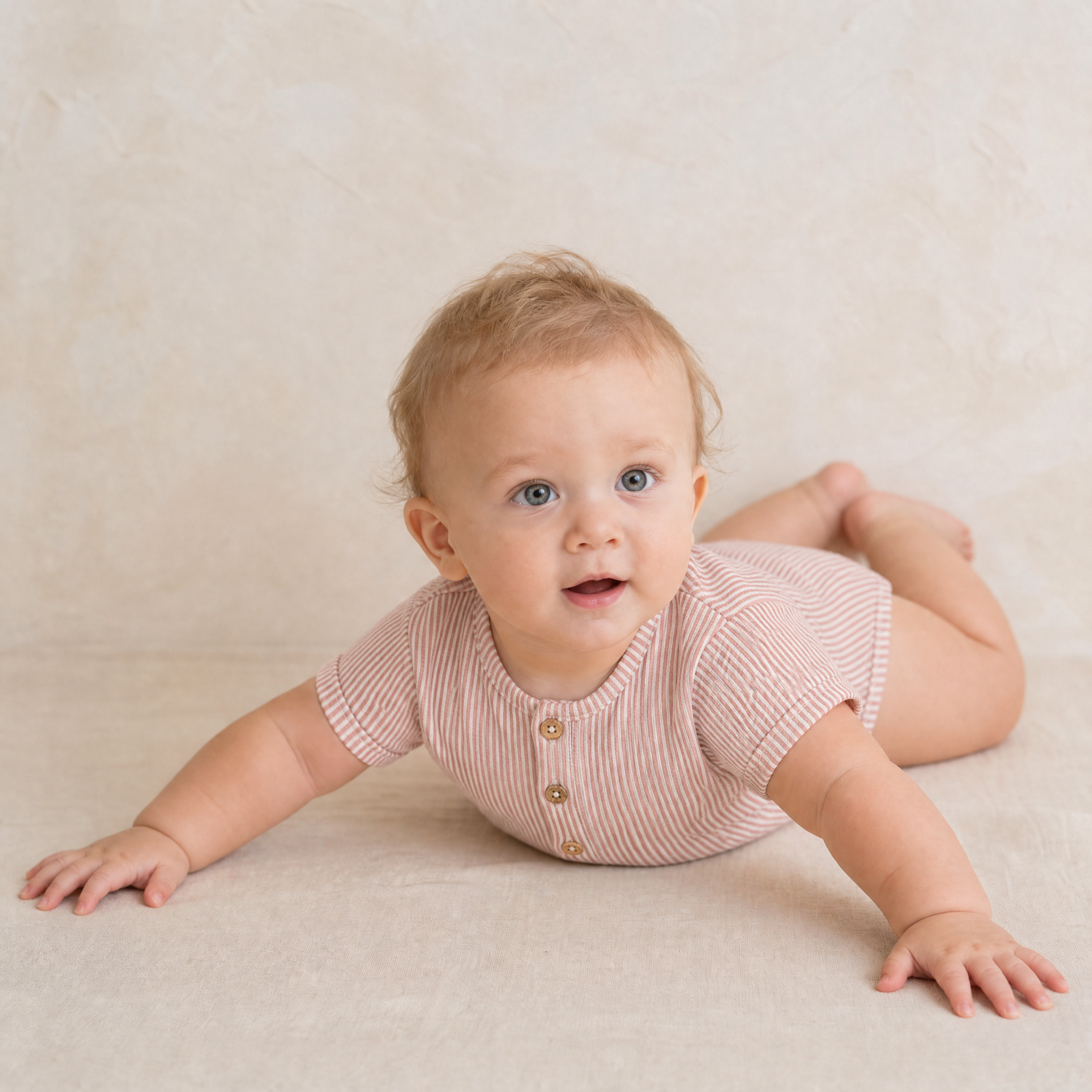 Makemake Organics - Organic Short Bubble Romper - Coral Stripes