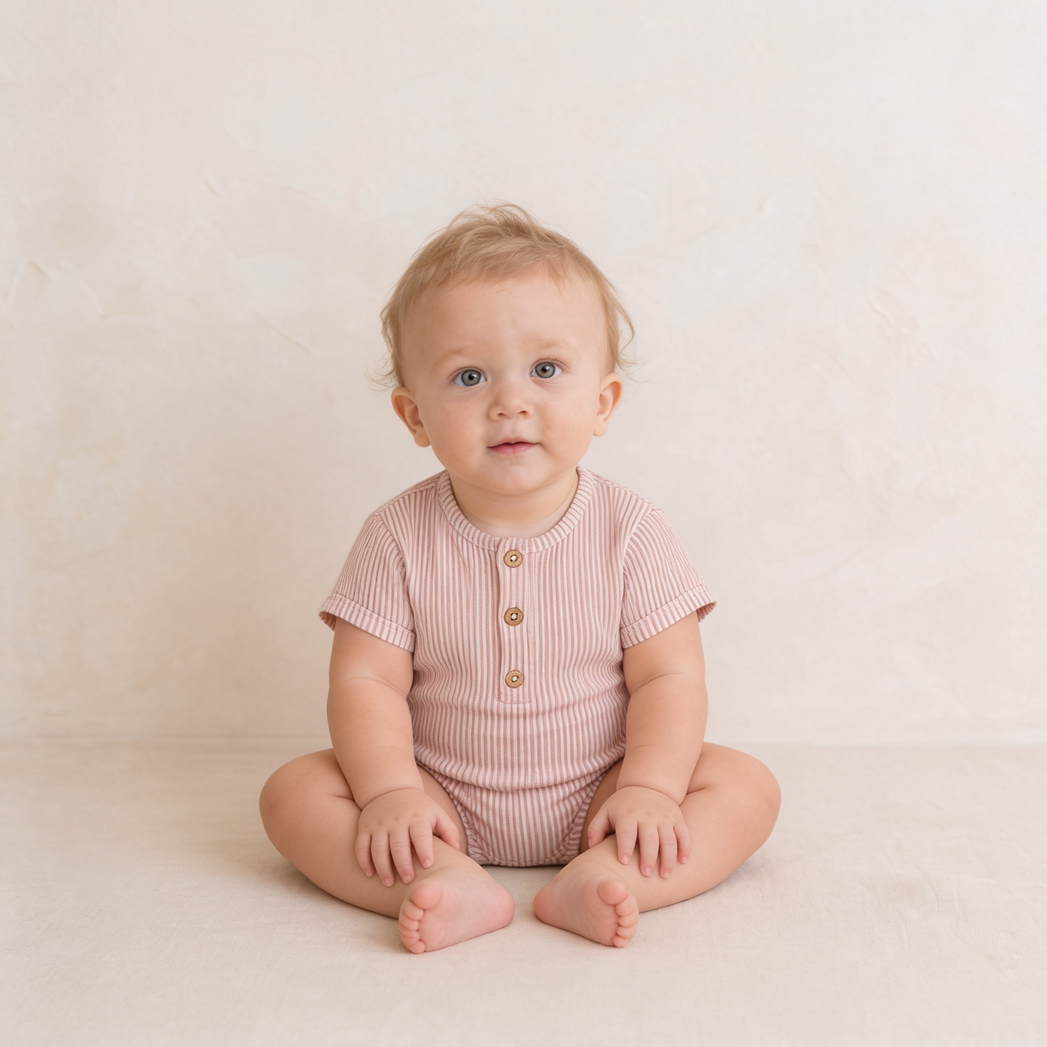 Makemake Organics - Organic Short Bubble Romper - Coral Stripes
