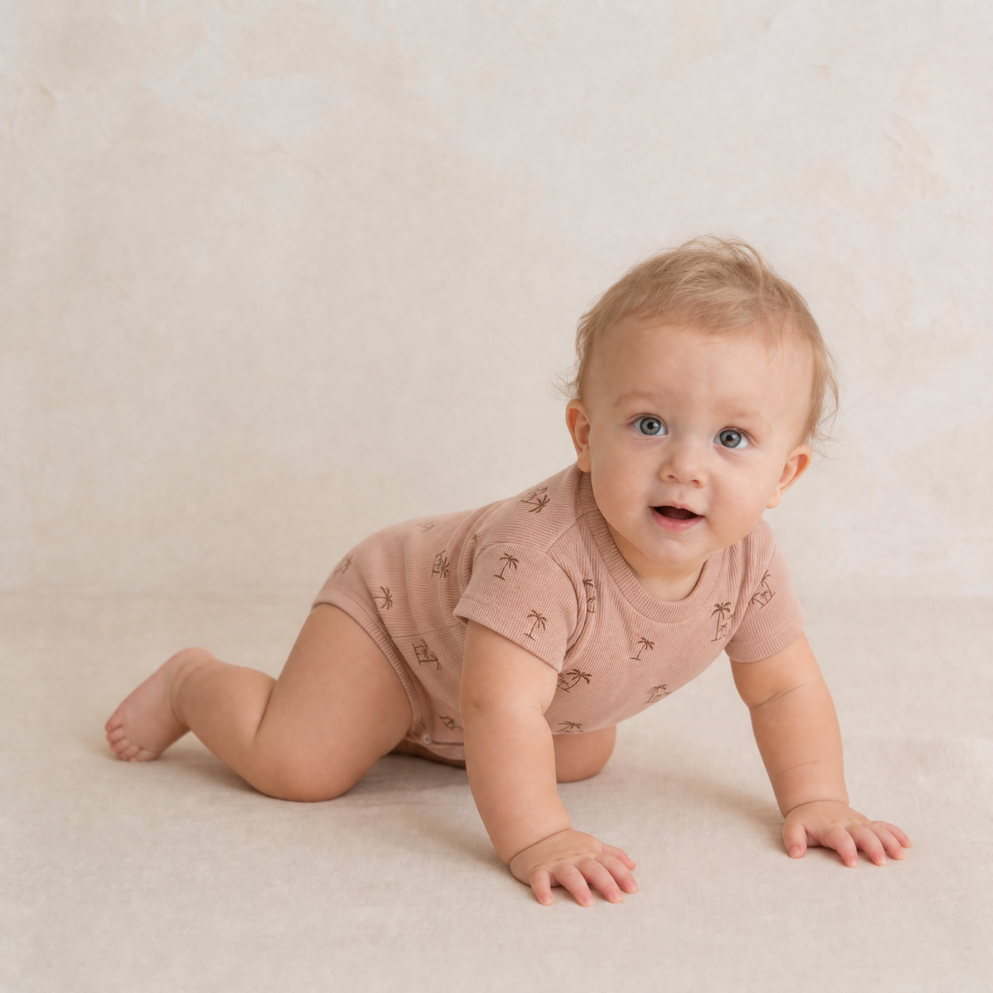 Makemake Organics - Organic Short Sleeve Bubble Romper - Island Palm
