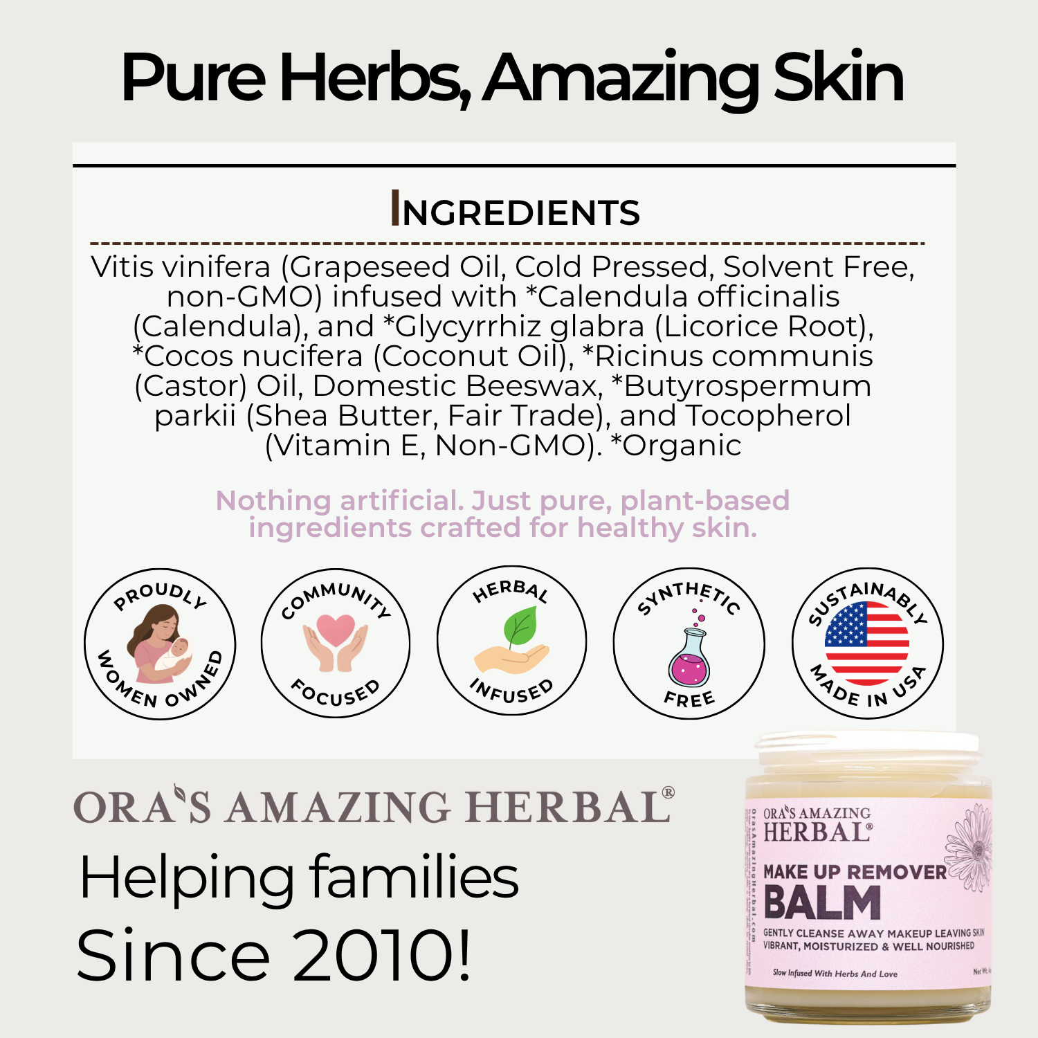 Ora's Amazing Herbal Make Up Remover Balm with Calendula, Fragrance Free