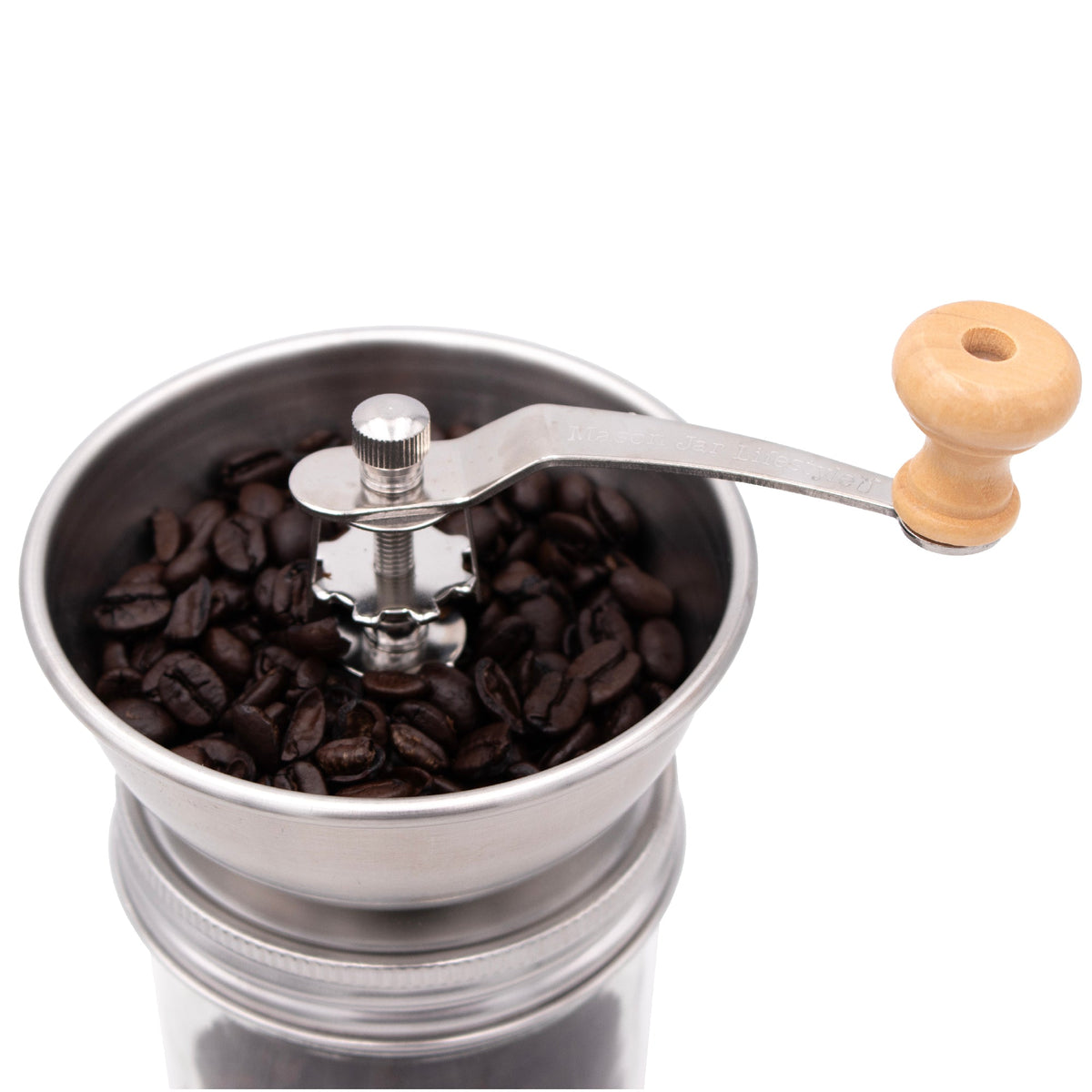 Manual coffee grinder lid for Mason jars with silicone cover