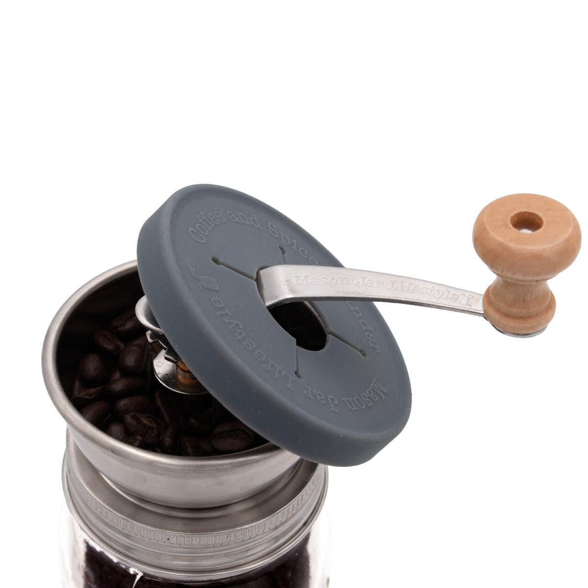 Regular-mouth Mason jar grinder lid detail