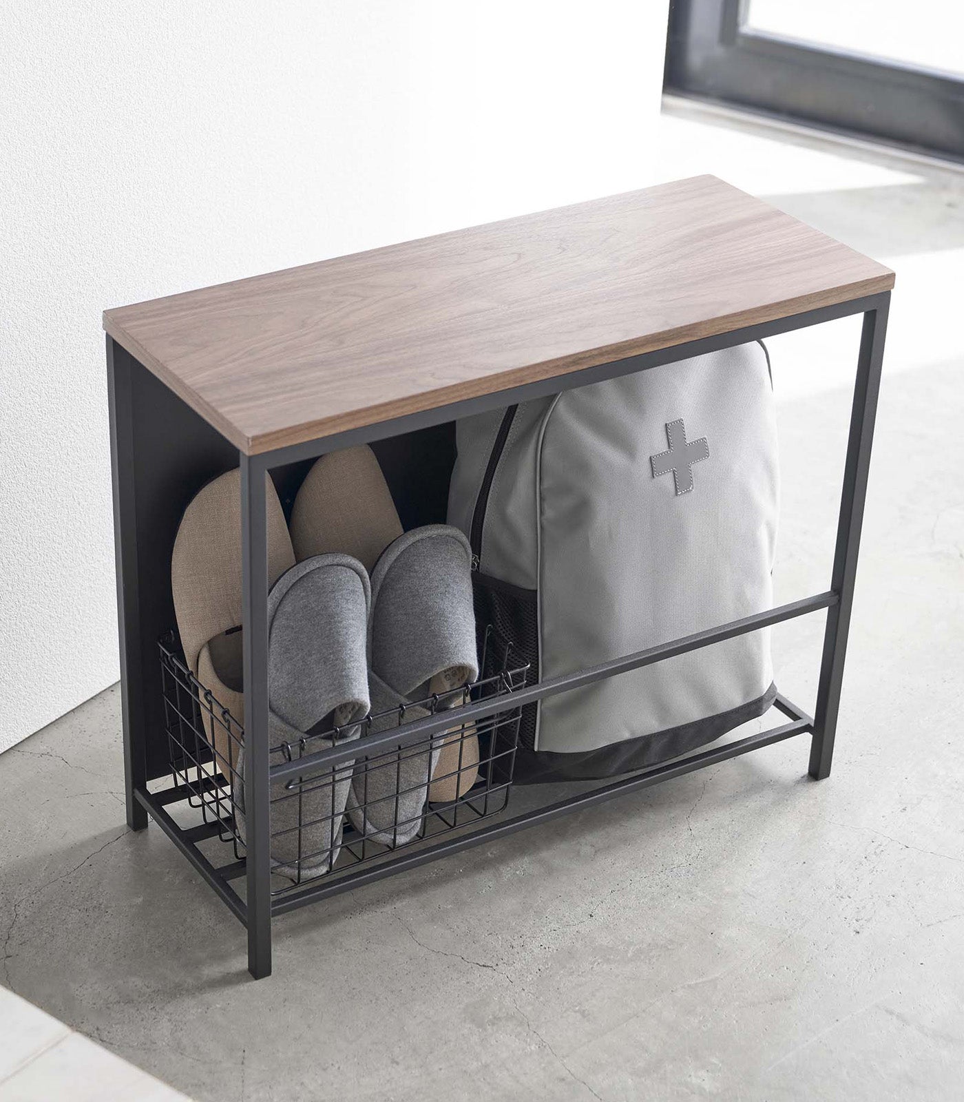 Yamazaki Home Entryway Storage Organizer & Bench (18" H)  - Steel + Wood