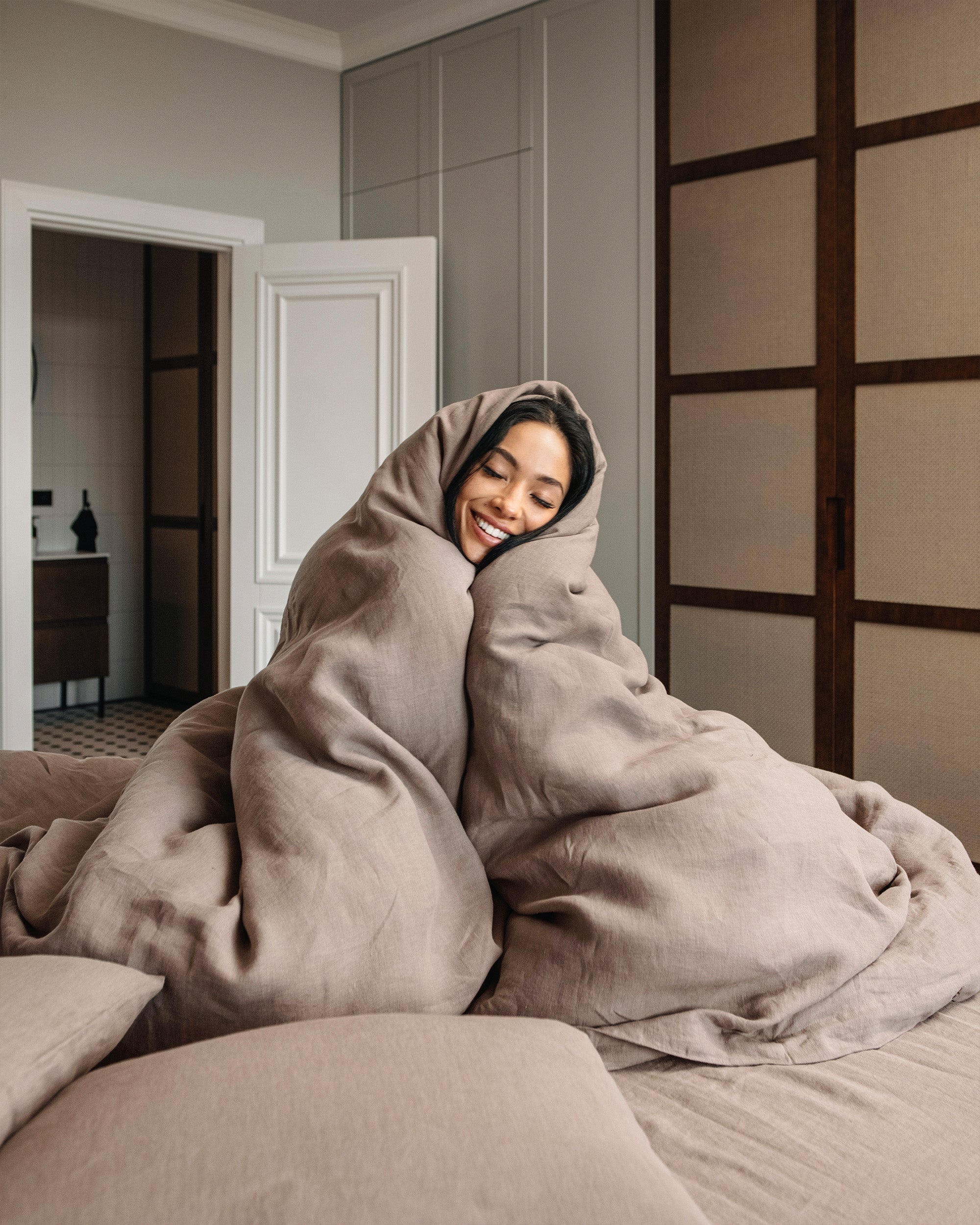 MagicLinen Mocha Linen Duvet Cover Set (3 Pcs)