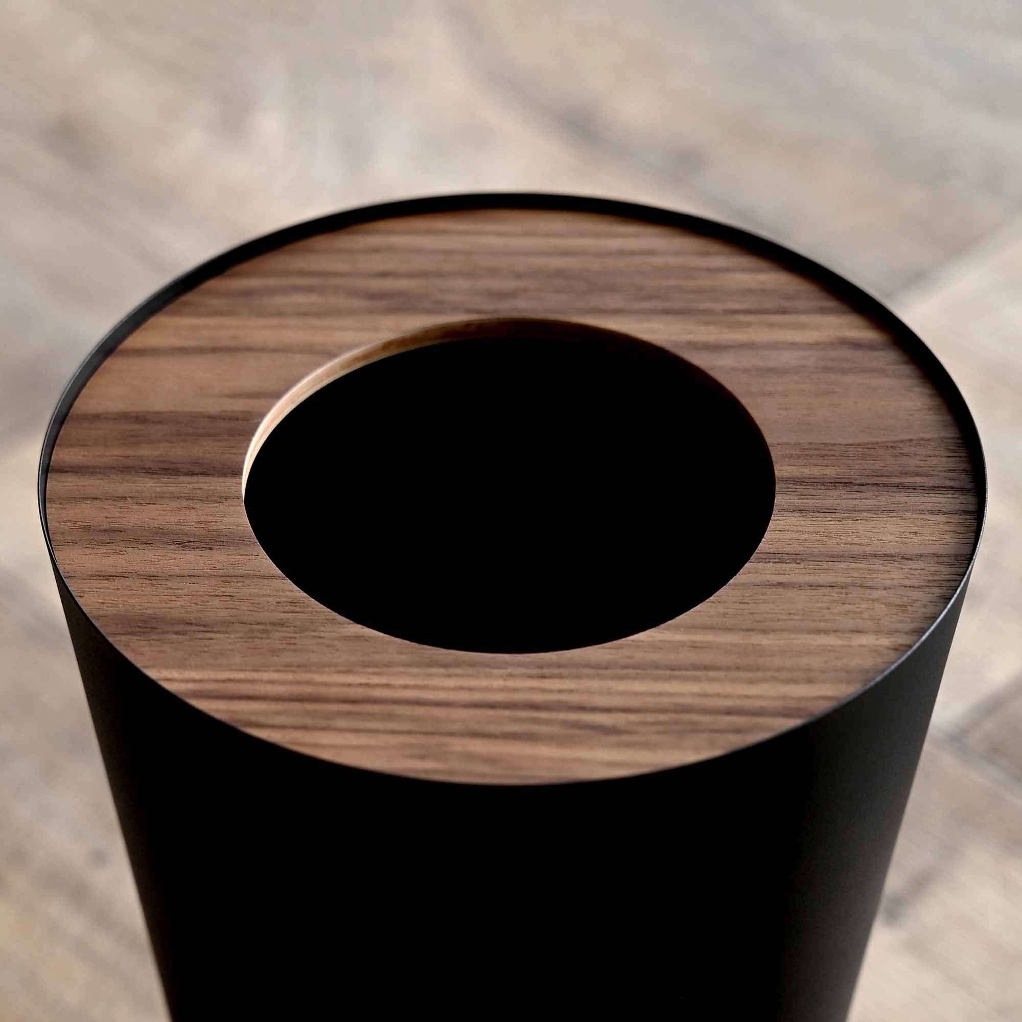 Yamazaki Home Trash Can - Round - Steel + Wood