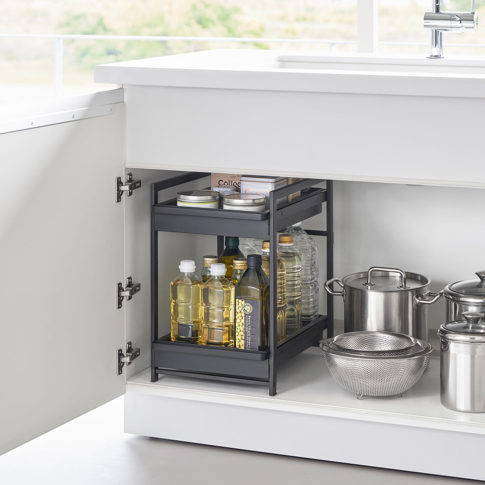 Yamazaki Home Two-Tier Pull-Out Shelf - Steel