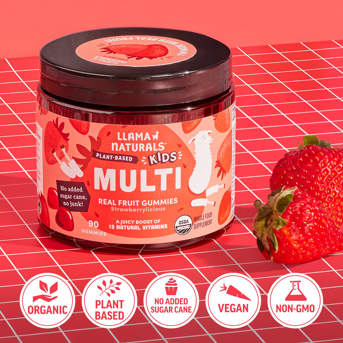 Llama Naturals Organic Kids Multivitamin - Strawberry Gummies