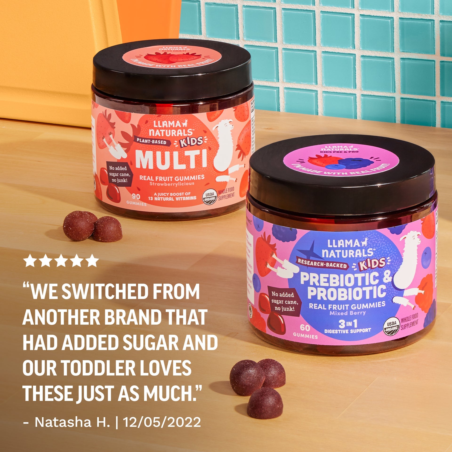 Llama Naturals Organic Kids Multivitamin - Strawberry Gummies