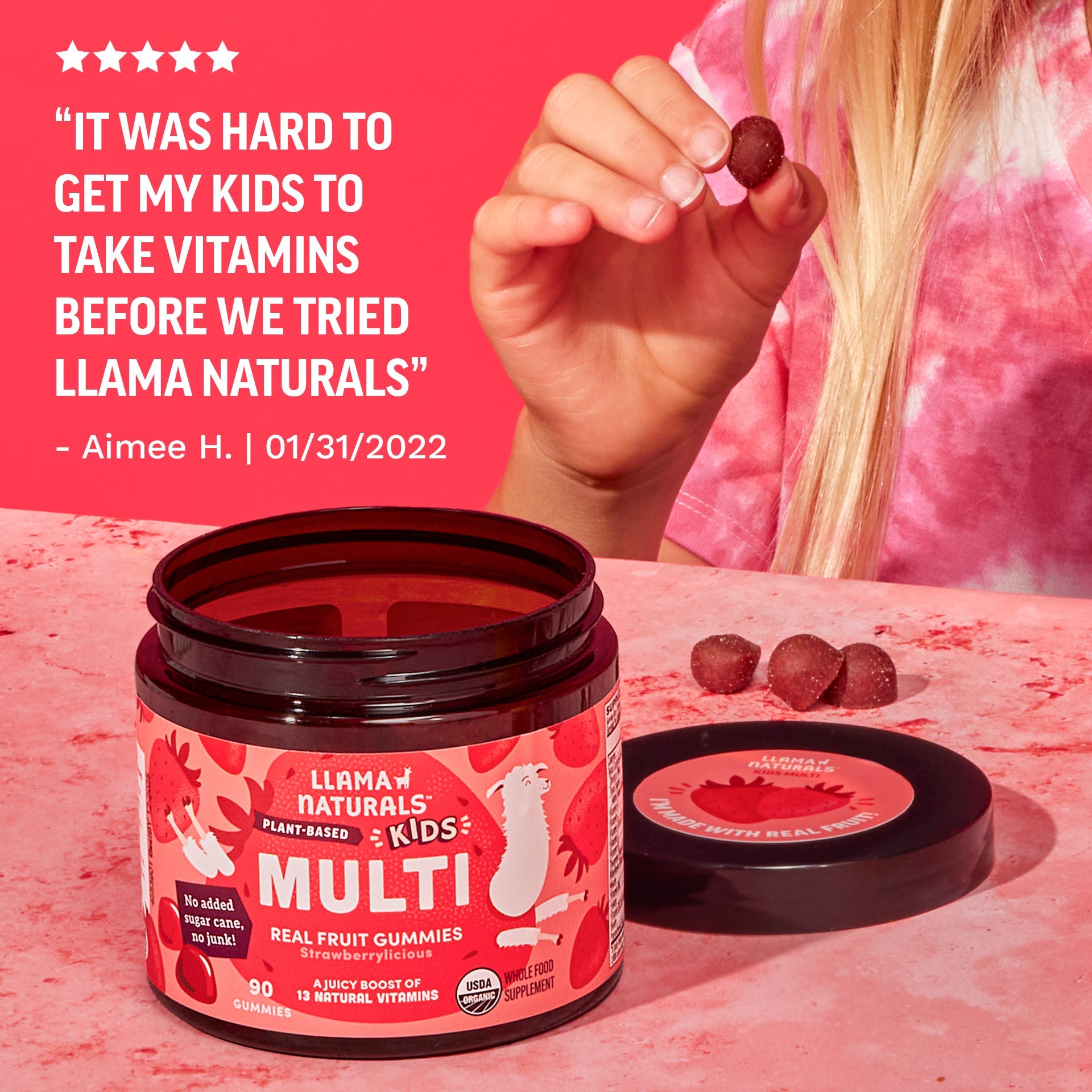 Llama Naturals Organic Kids Multivitamin - Strawberry Gummies
