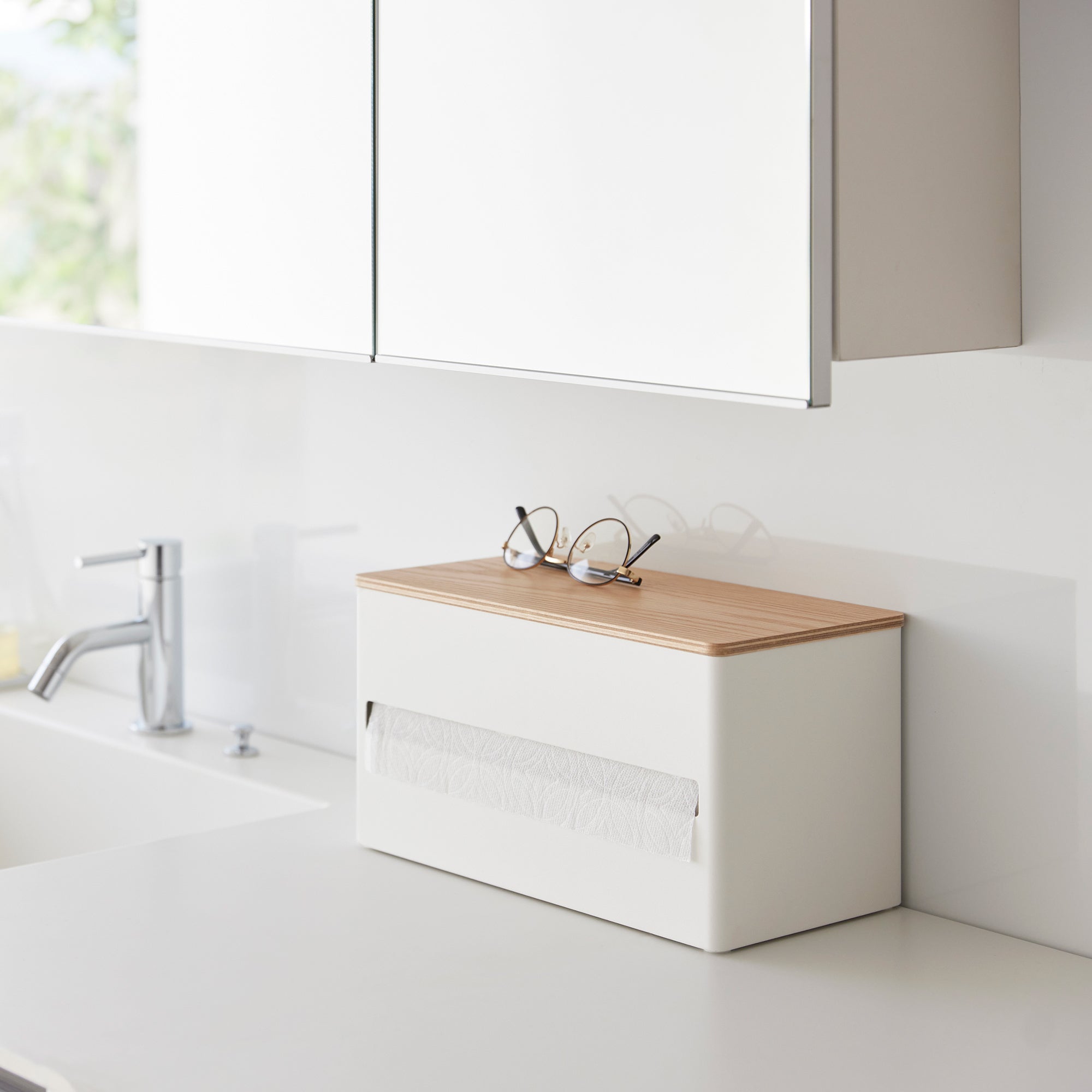 Yamazaki Home Paper Towel Dispenser - Steel + Wood
