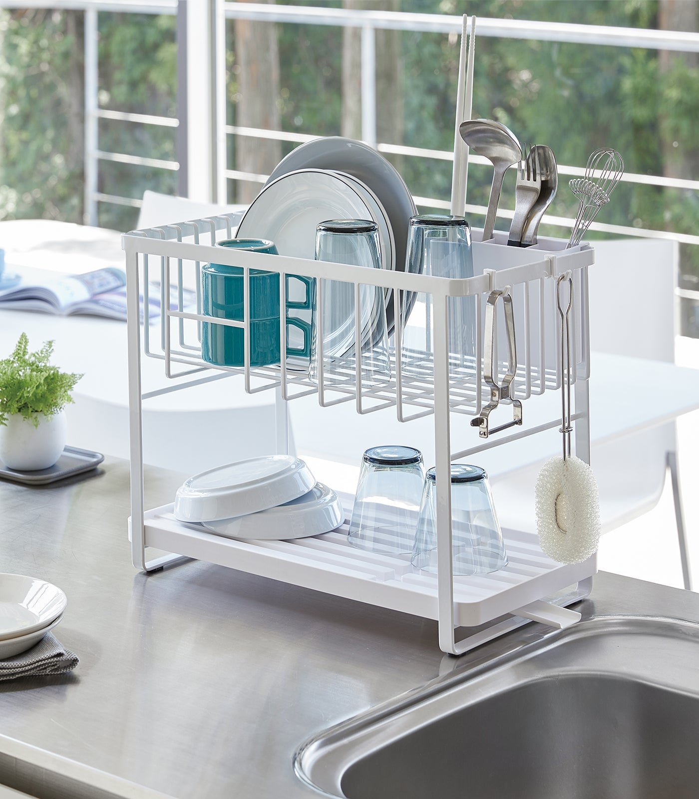 Yamazaki Home Two-Tier Wire Dish Rack - Steel