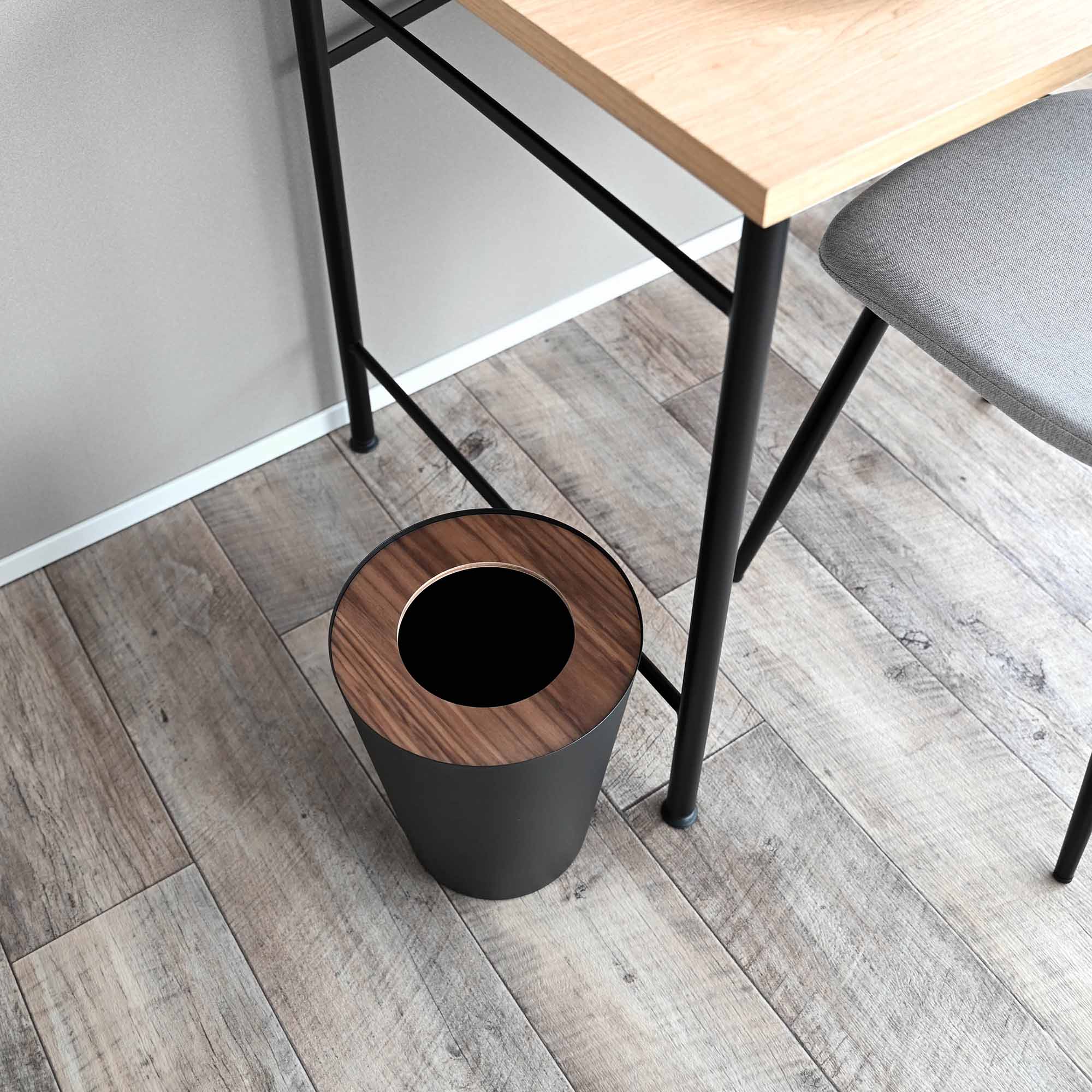 Yamazaki Home Trash Can - Round - Steel + Wood