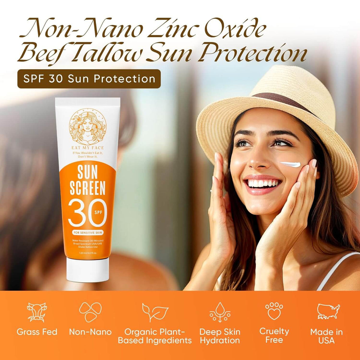 Beef Tallow Sunscreen SPF 30 - Mineral Tube — Eat My Face