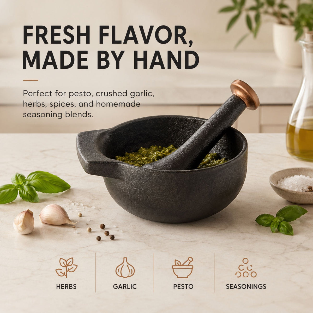 Alva Cookware Enameled Cast Iron Mortar & Pestle Set, 2-Cup