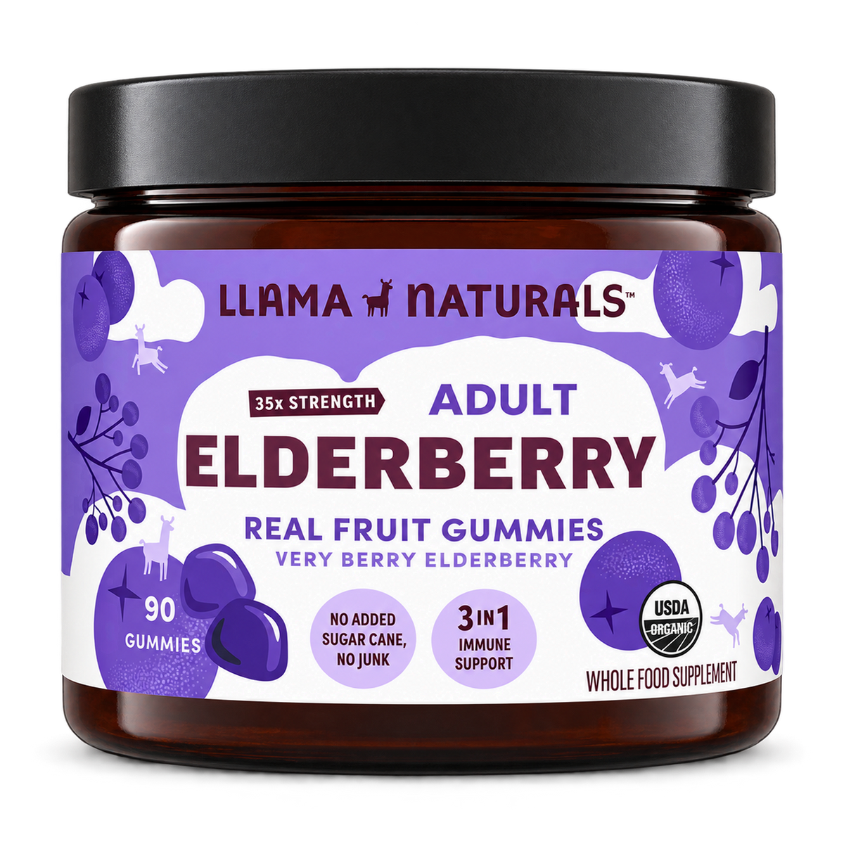 Llama Naturals Organic Adult Vitamins - Elderberry Immunity Gummies