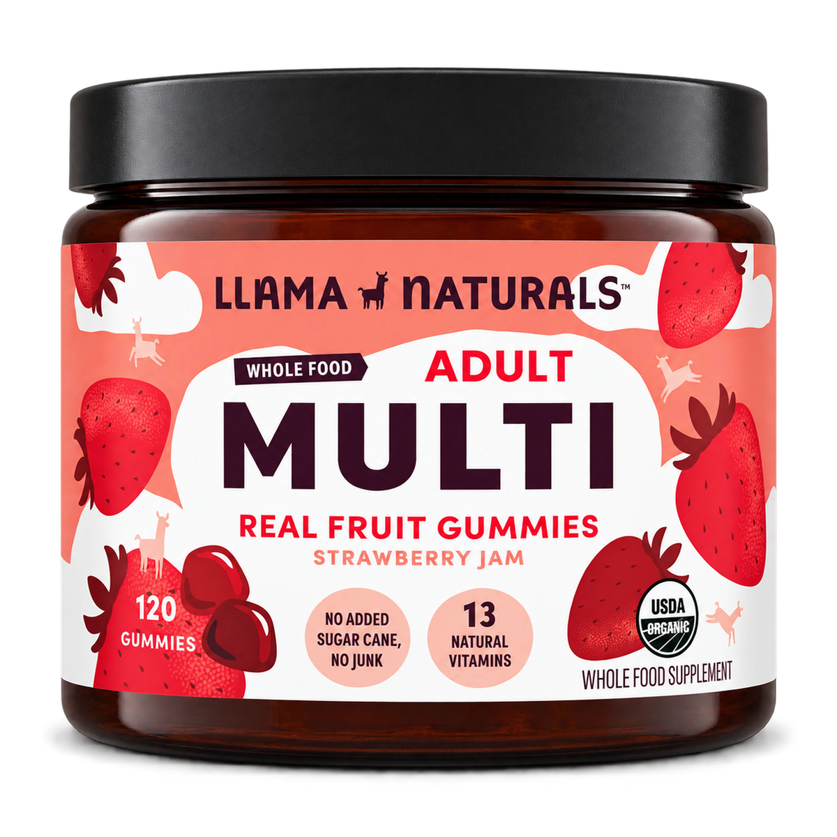 Llama Naturals Organic Adults Multivitamin - Strawberry Gummies