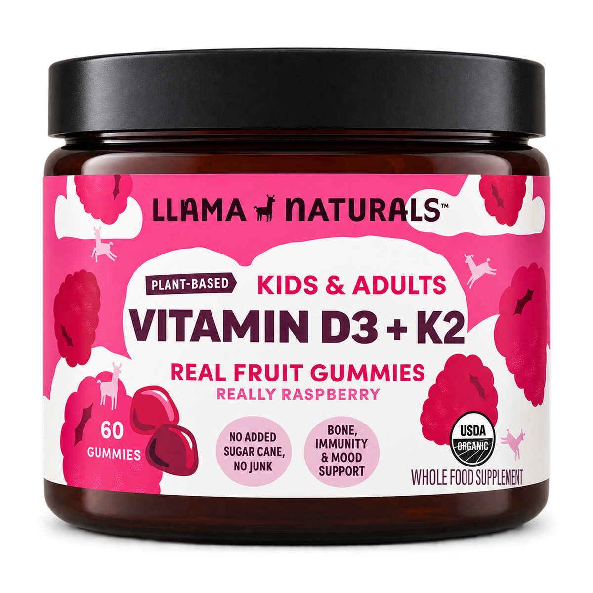 Llama Naturals Organic Vitamin D3 - Raspberry Gummies