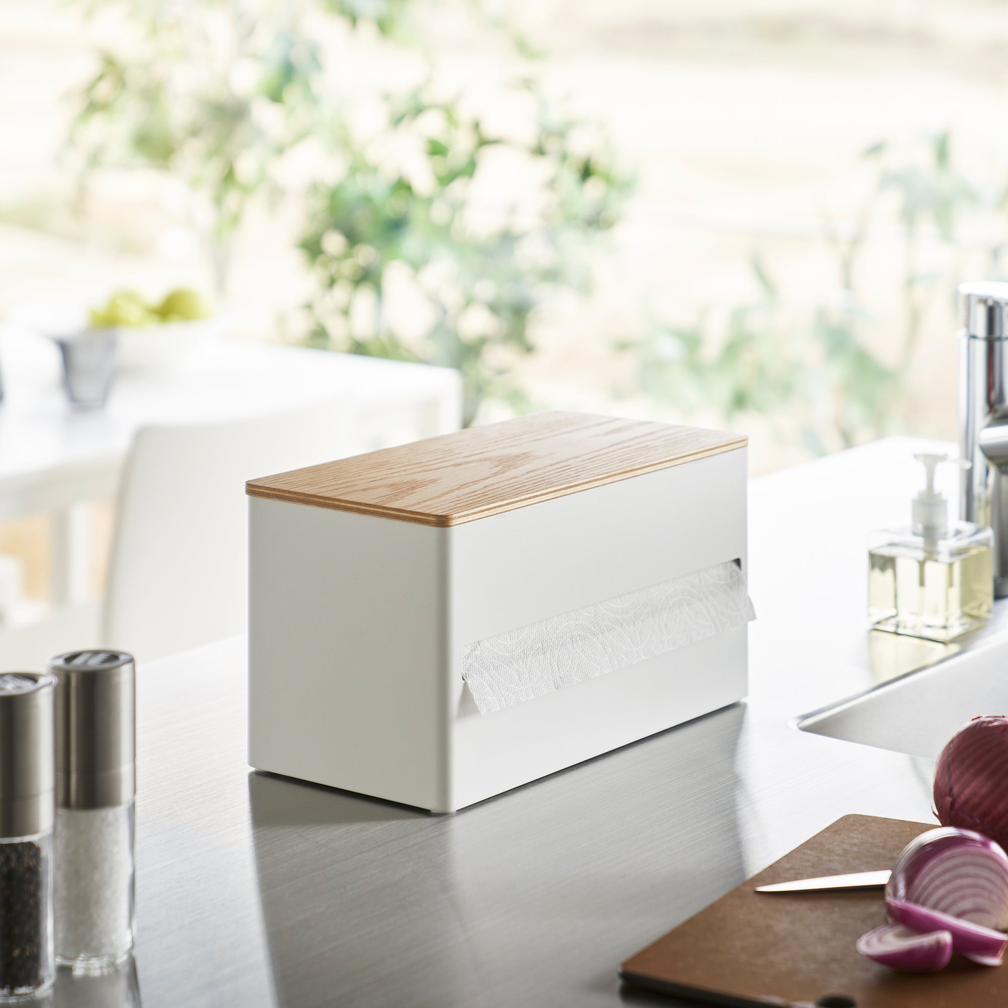 Yamazaki Home Paper Towel Dispenser - Steel + Wood