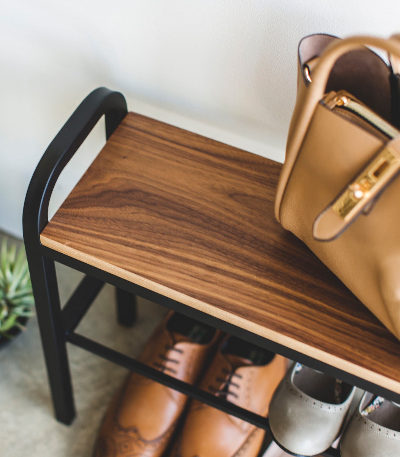Yamazaki Home Shoe Organizer & Bench (18" H)  - Steel + Wood