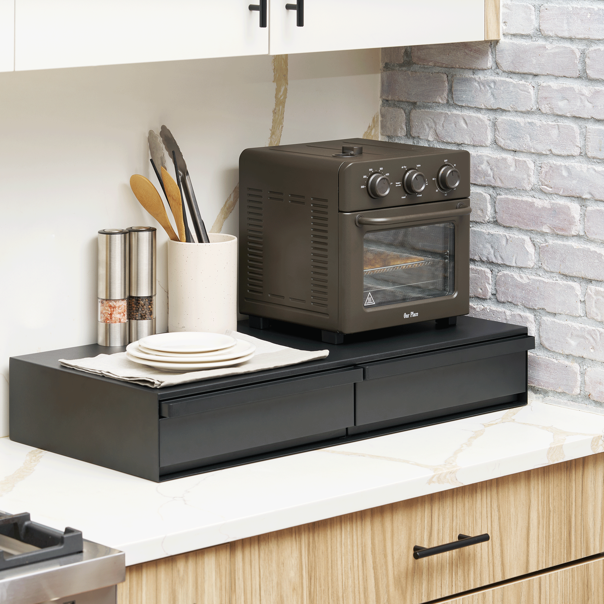 Yamazaki Home Countertop Drawer with Pull-Out Shelf - Wide - Steel