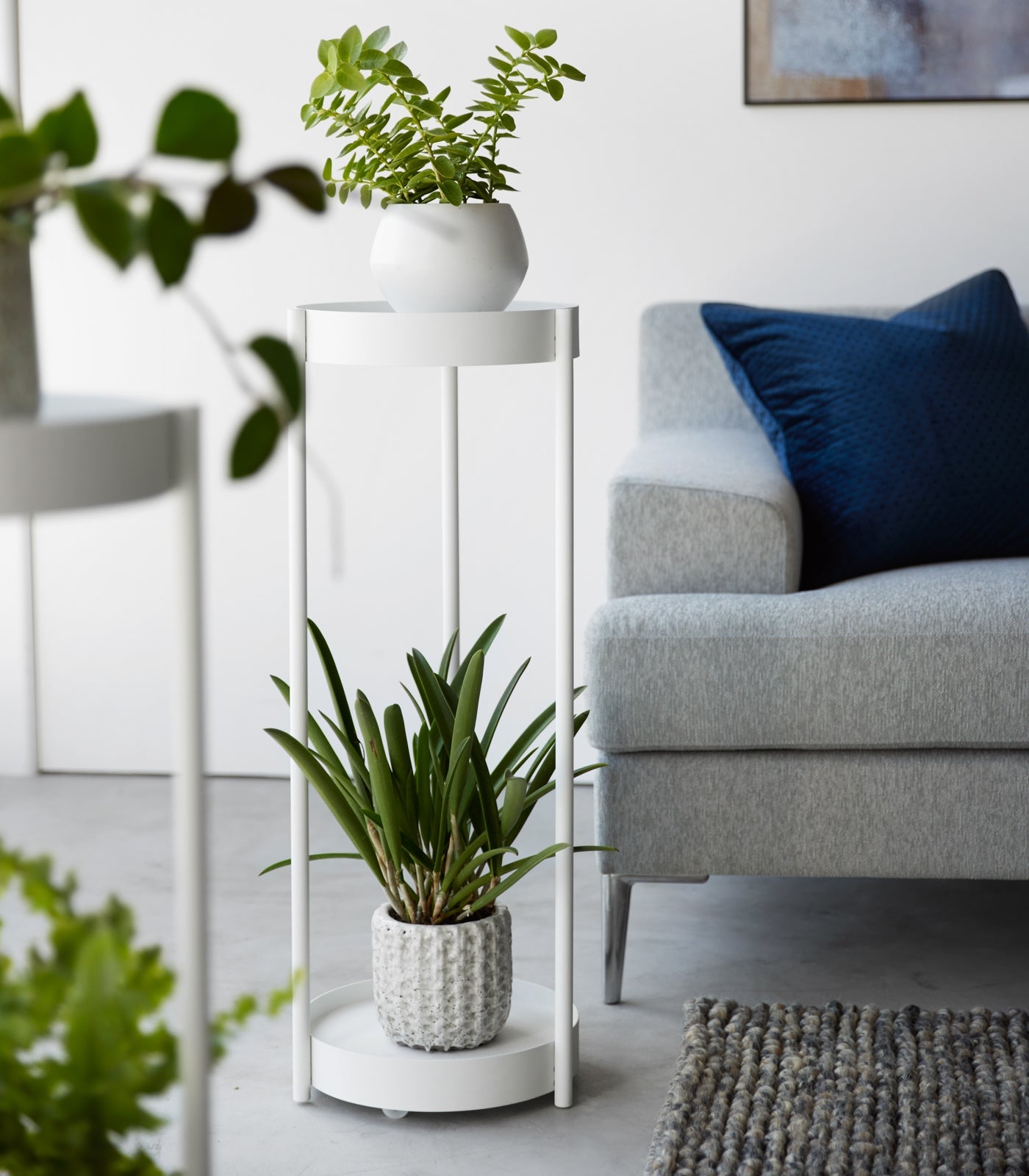 grey indoor plant stand Two-Tier Rolling Plant Stand (28" H) - Steel