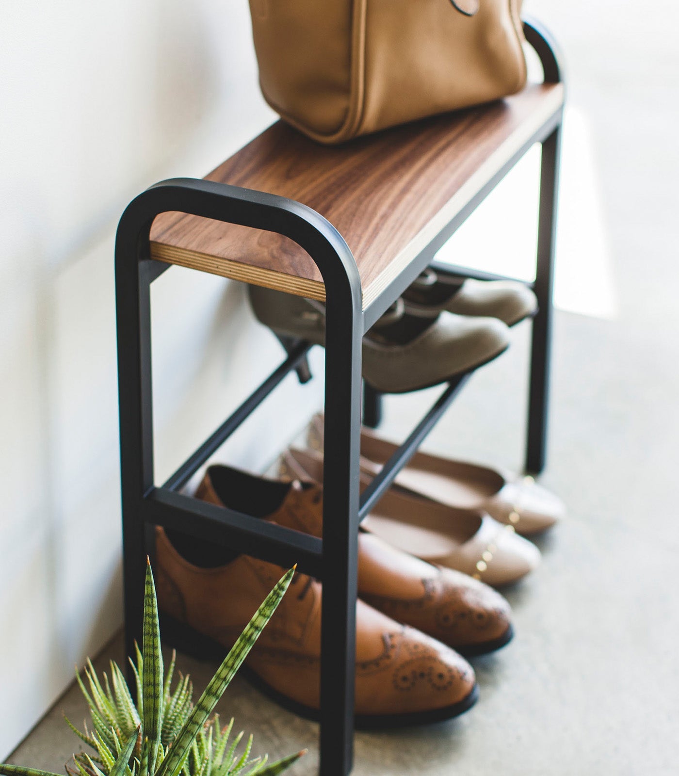 Yamazaki Home Shoe Organizer & Bench (18" H)  - Steel + Wood