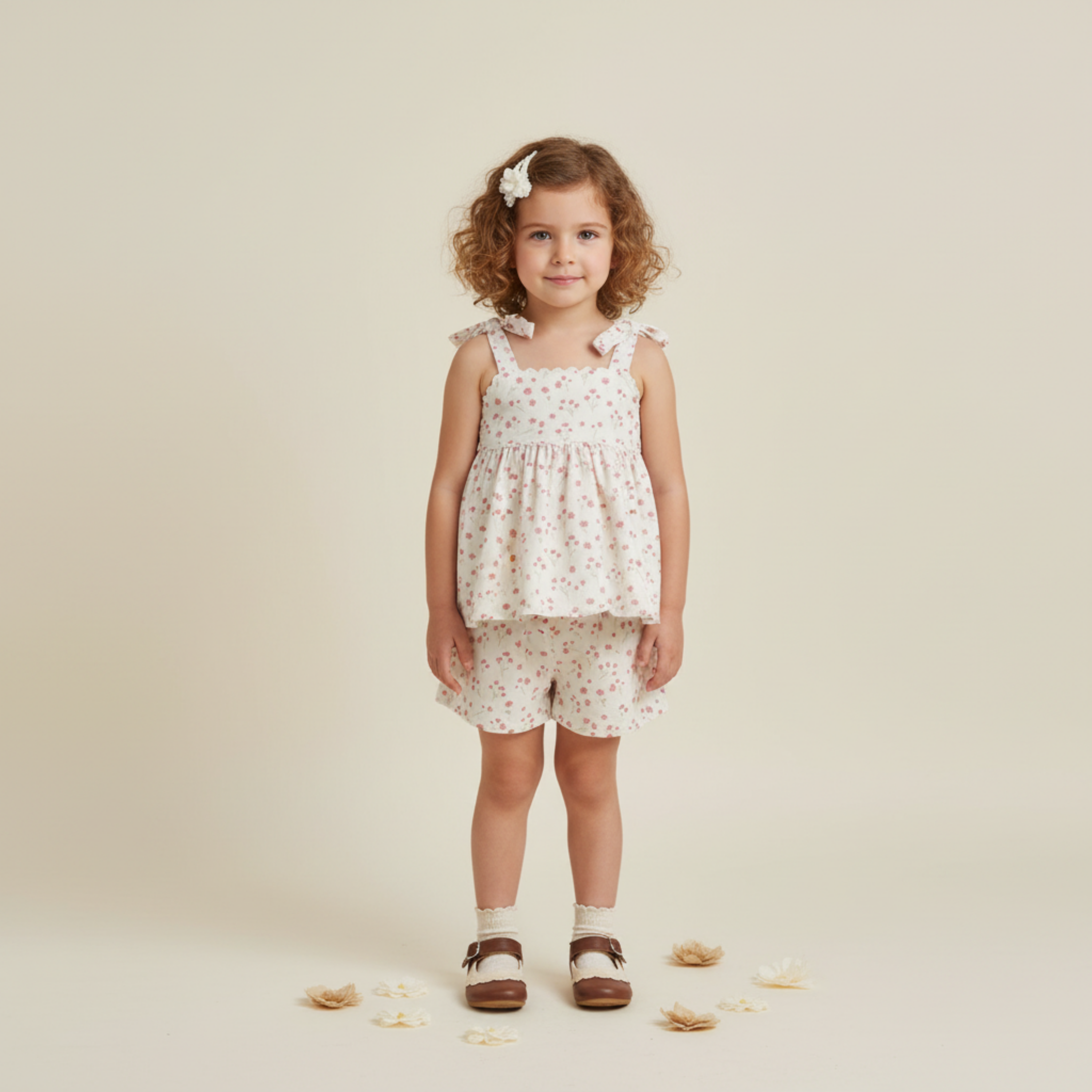Makemake Organics - Organic Tie Up Top & Shorts Set - Pink  Bloom