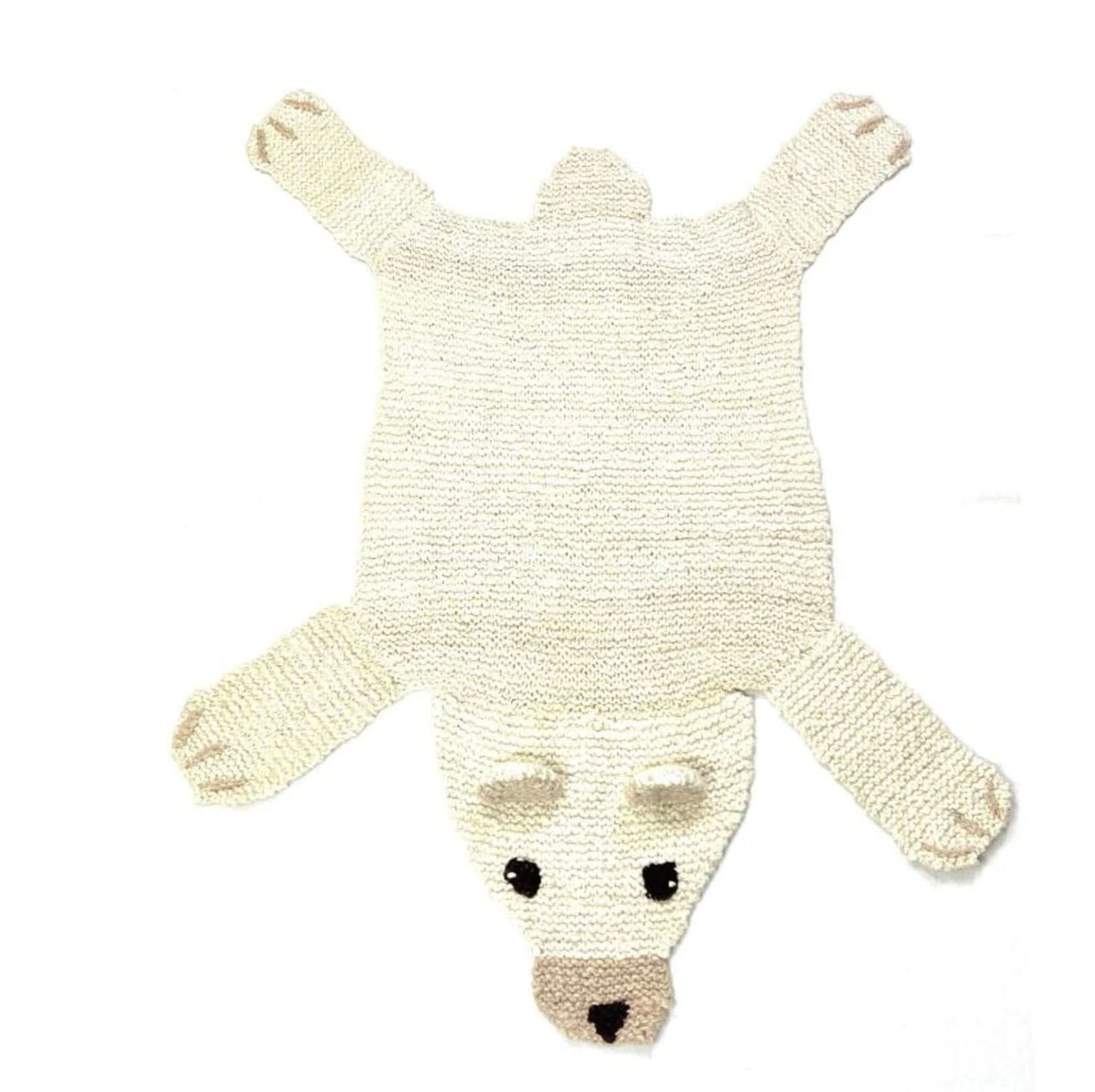 Polar bear organic wool nursery rug on a white background