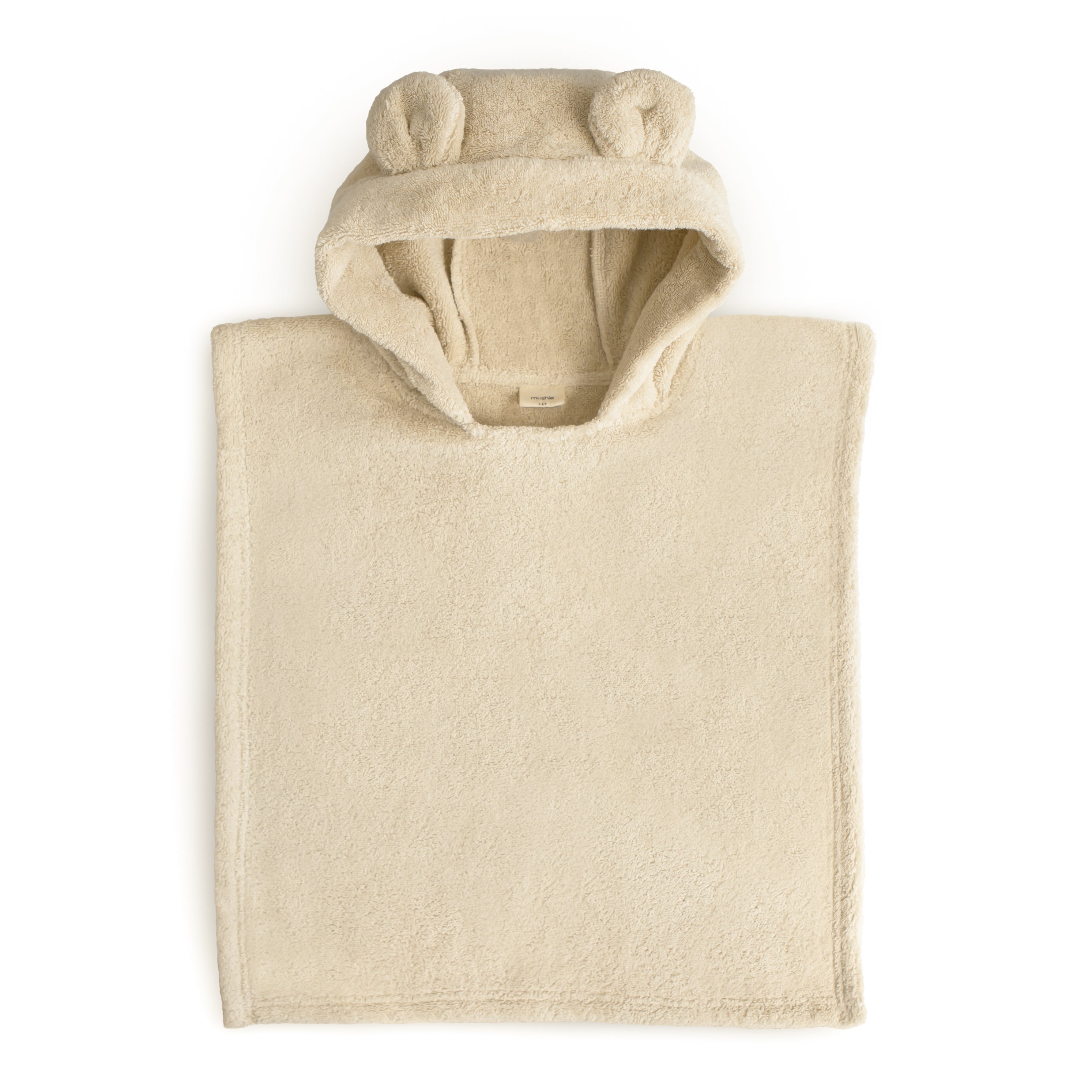 Beige hooded poncho with bear ears on a white background