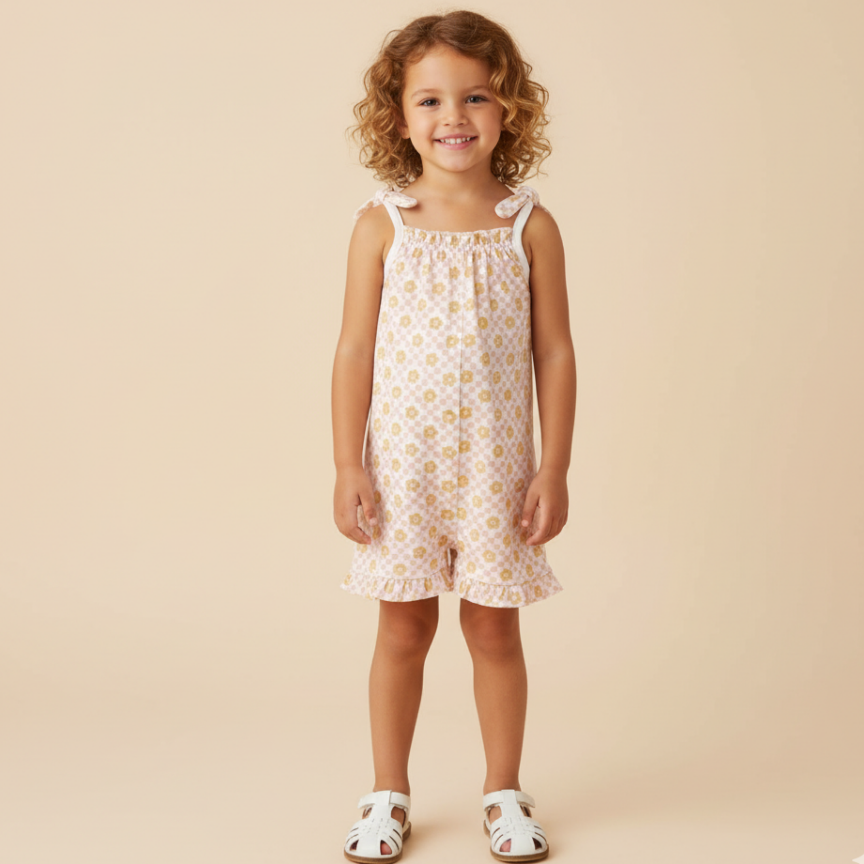 Makemake Organics - Organic Ruffle Jumpsuit - Pop Floral