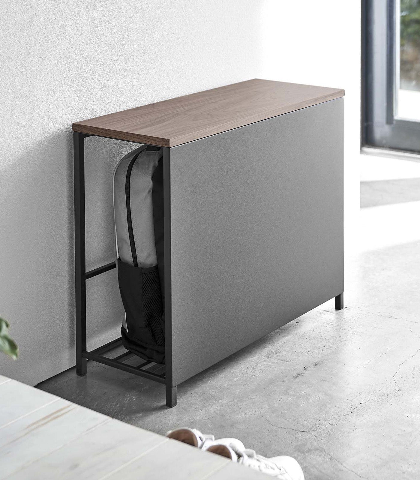 Yamazaki Home Entryway Storage Organizer & Bench (18" H)  - Steel + Wood