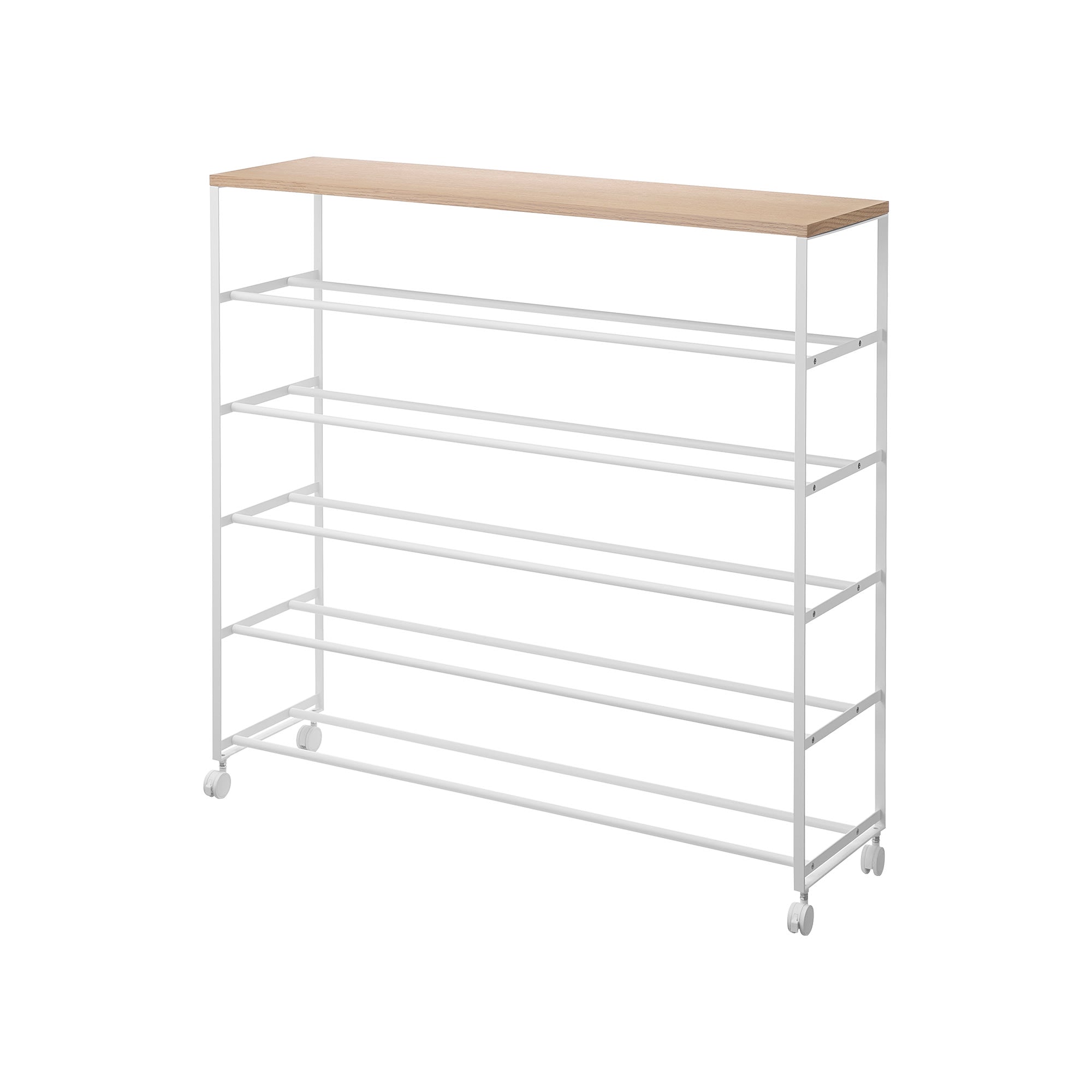 Yamazaki Home Rolling Five-Tier Shoe Rack (34.25" H)  - Steel + Wood