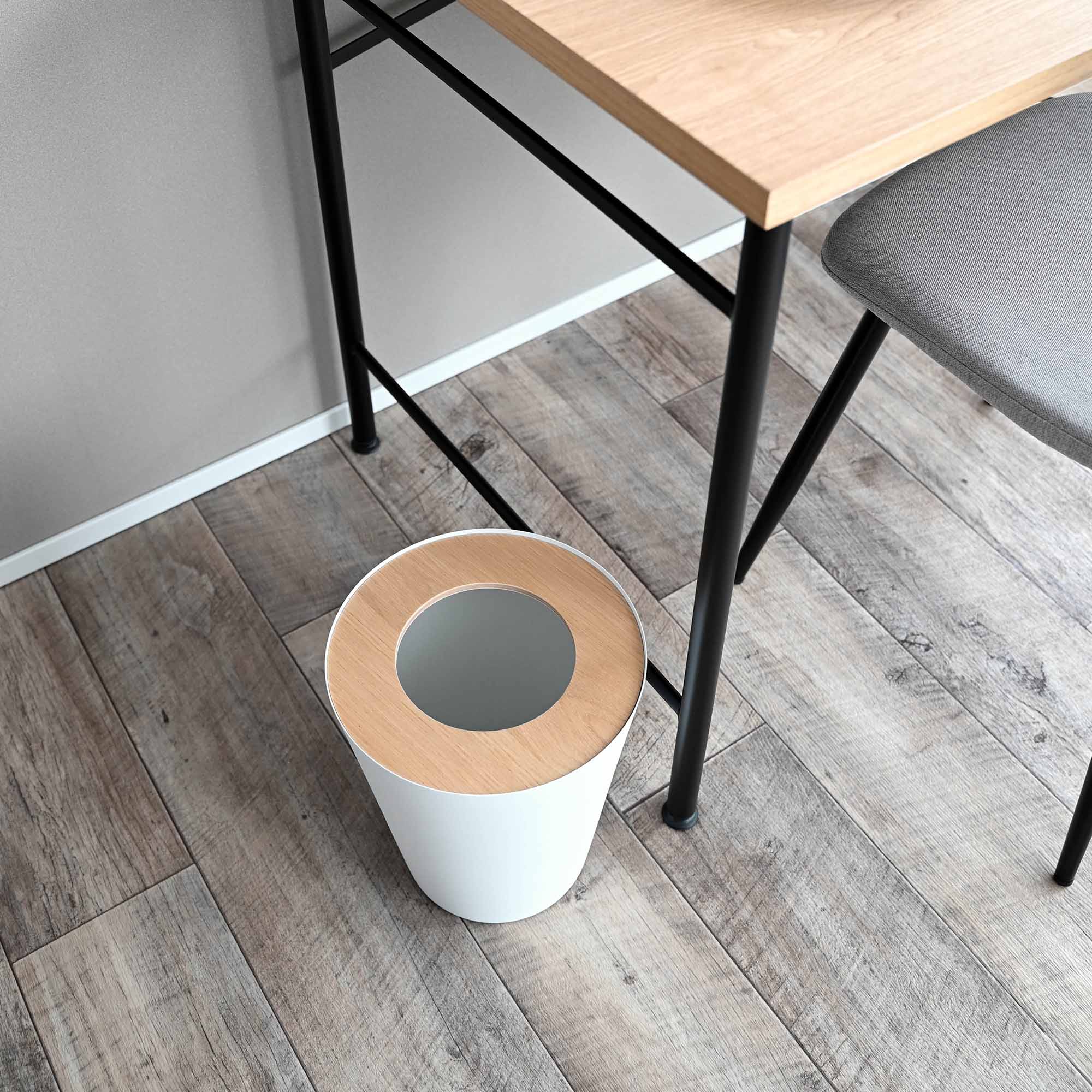 Yamazaki Home Trash Can - Round - Steel + Wood