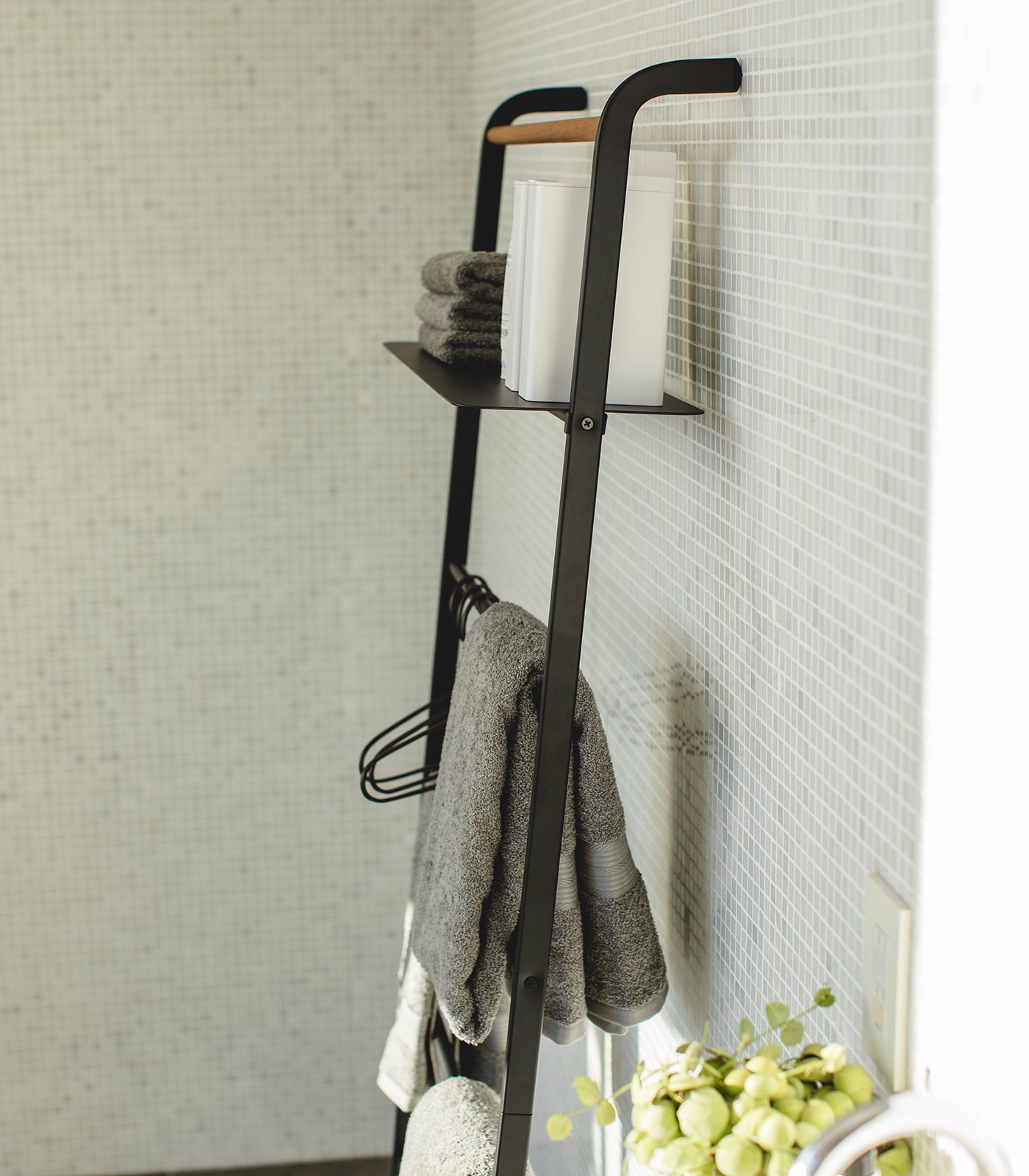 Yamazaki Home Leaning Storage Ladder With Shelf (63" H)  - Steel