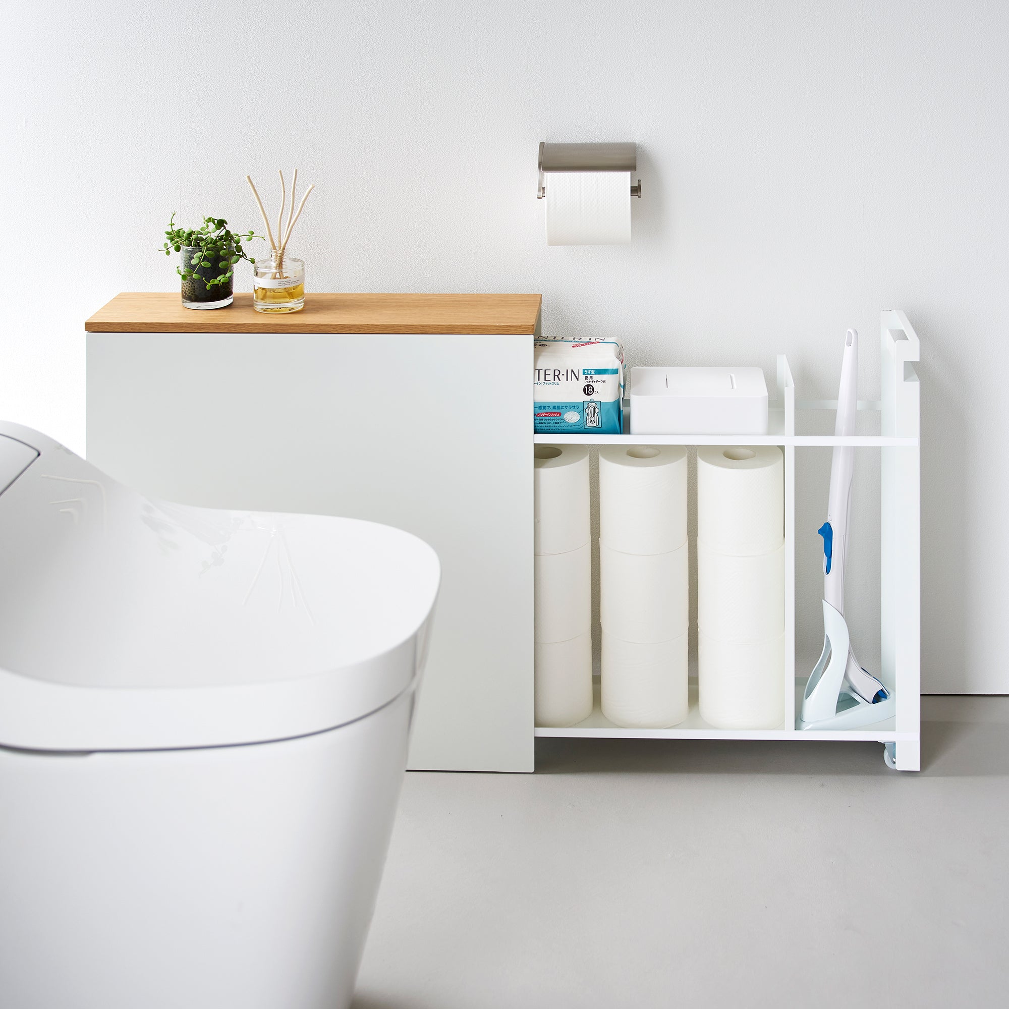 Yamazaki Home Pull-Out Bathroom Storage Cabinet - Steel + Wood