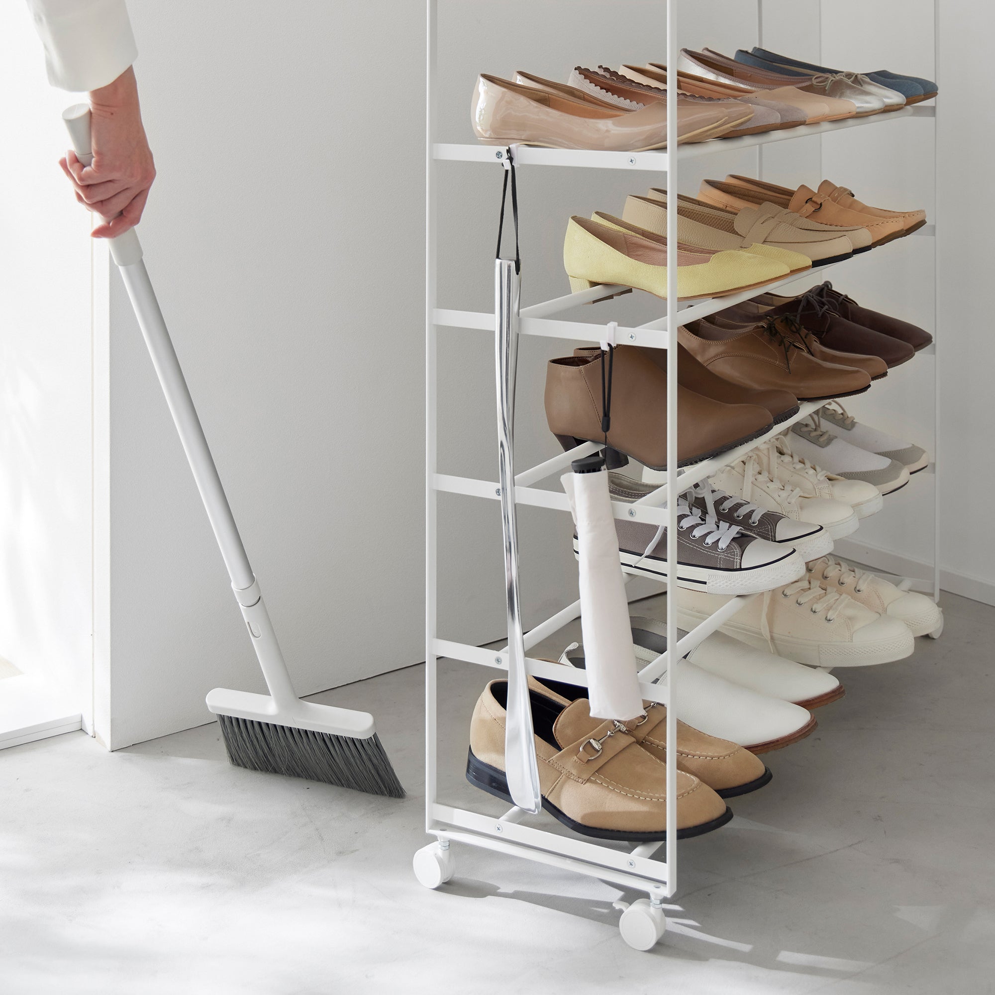 Yamazaki Home Rolling Five-Tier Shoe Rack (34.25" H)  - Steel + Wood
