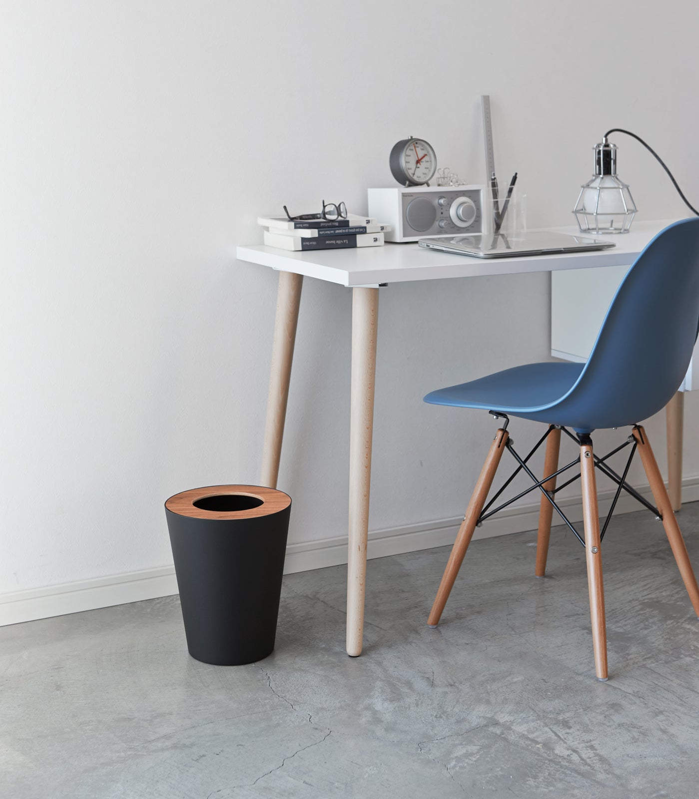 Yamazaki Home Trash Can - Round - Steel + Wood