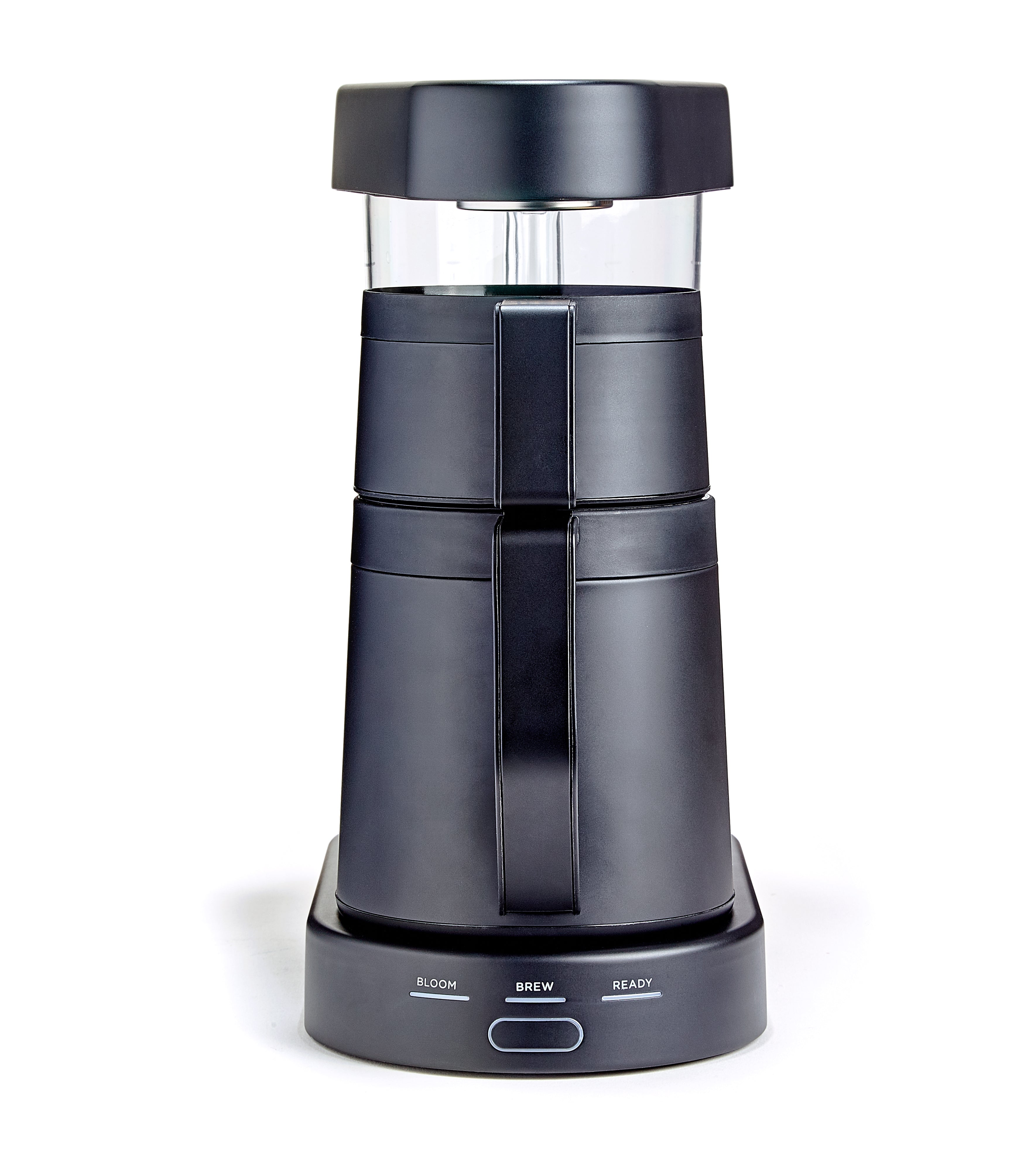Black coffee maker on a white background