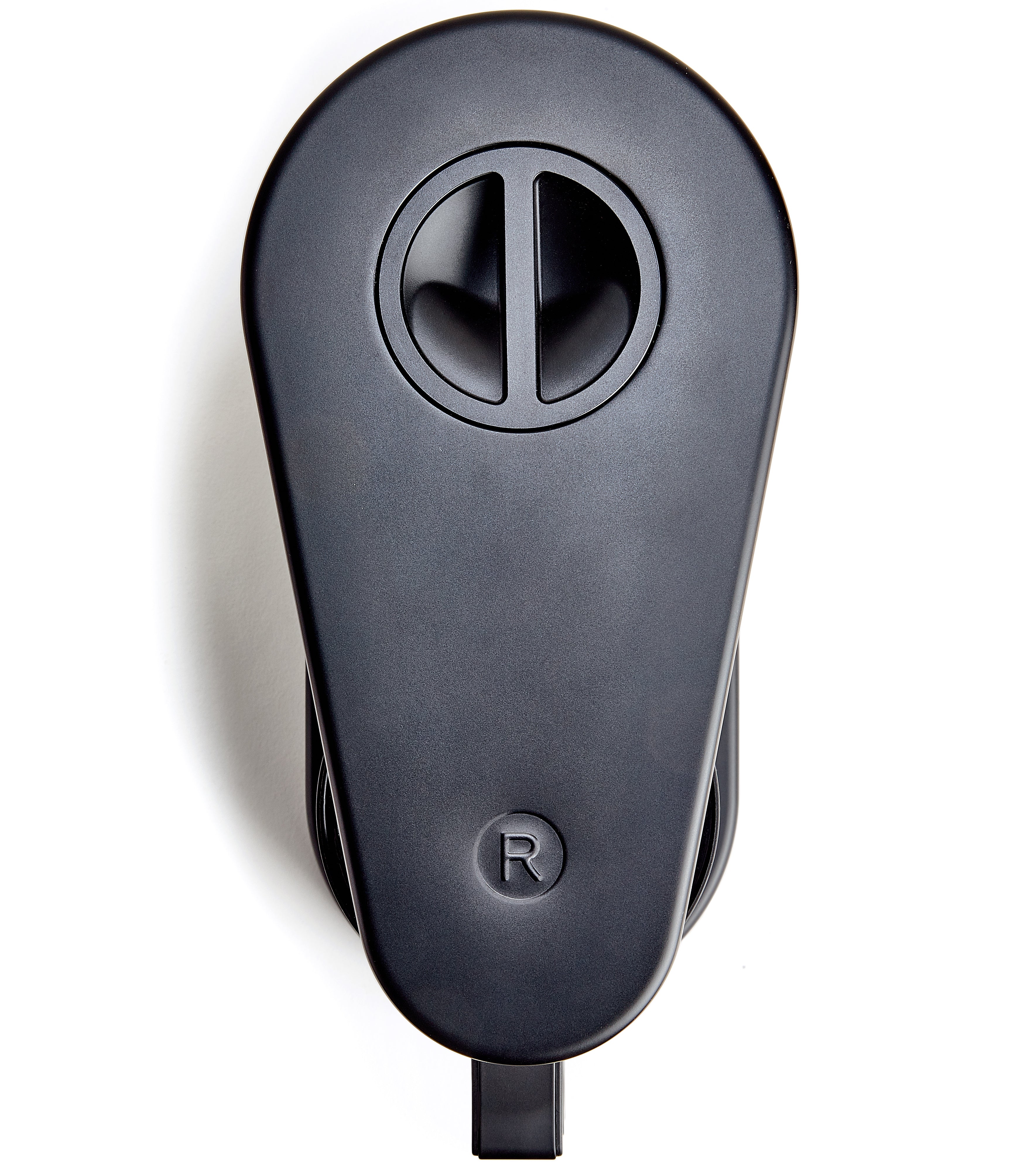 Black car key fob on a white background